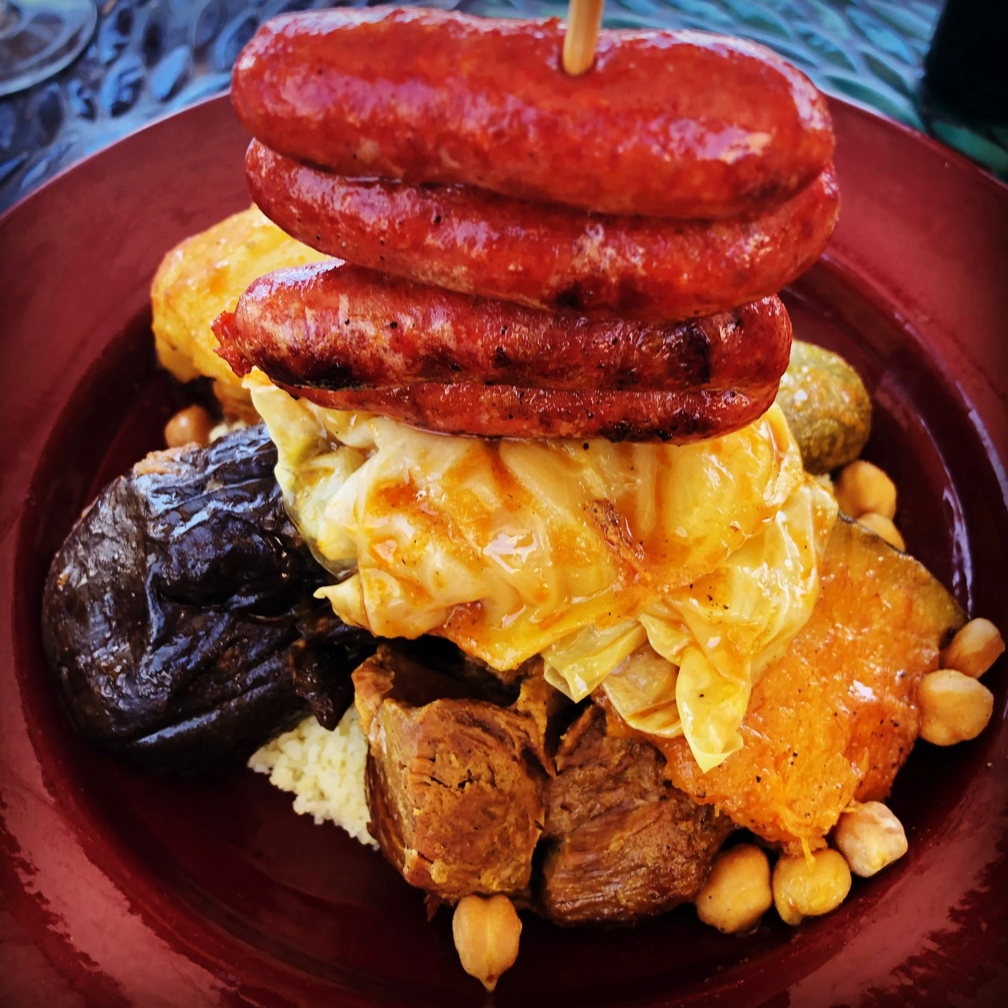 Plate of Sausage and Vegetables from Marrakech Medina