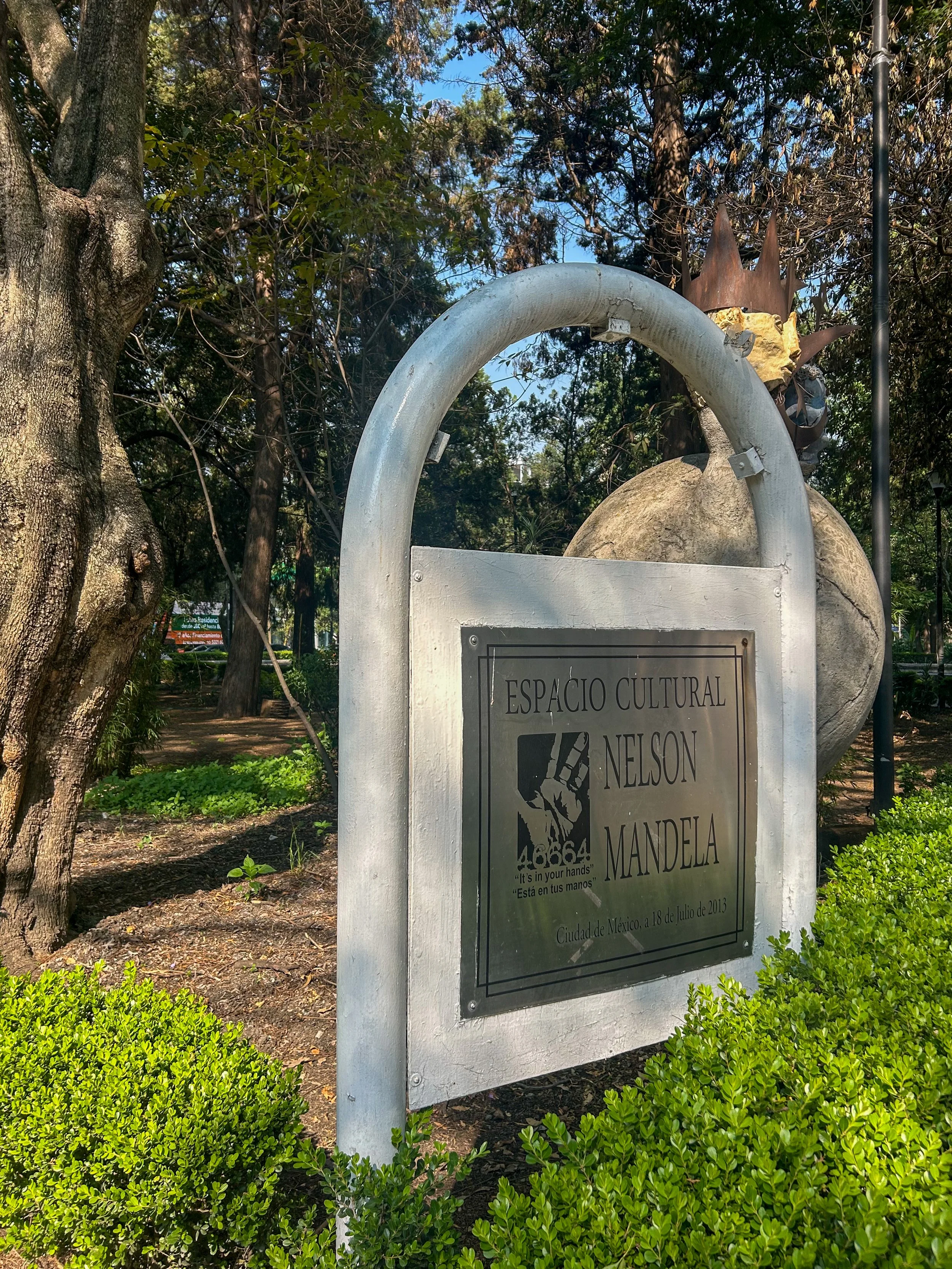 Entrance sign to Nelson Mandela Cultural Center in Polanco's Lincoln Park, Mexico City