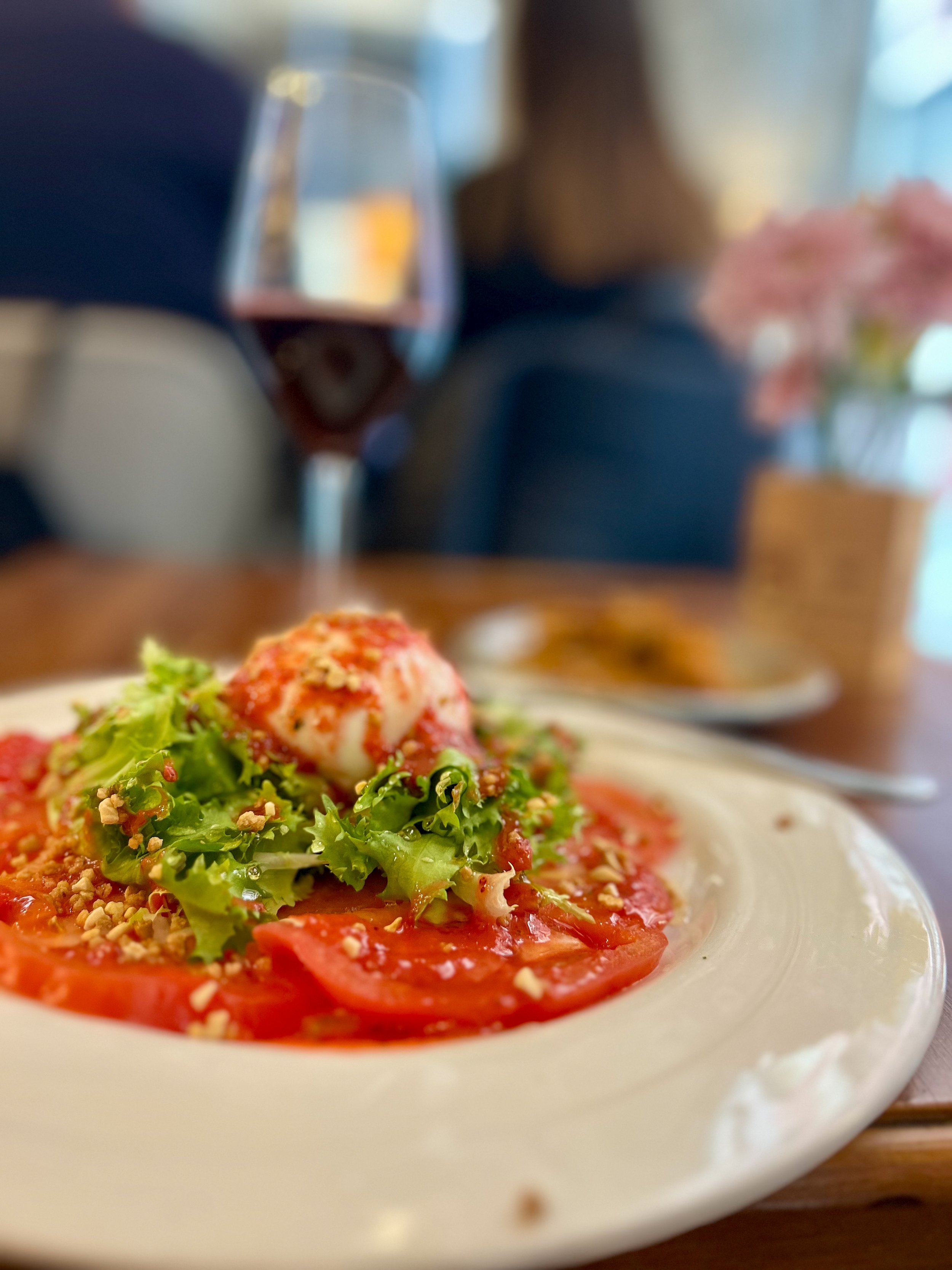Tomato, Strawberry and Burrata Salad at La Telefonica in Granada, Spain