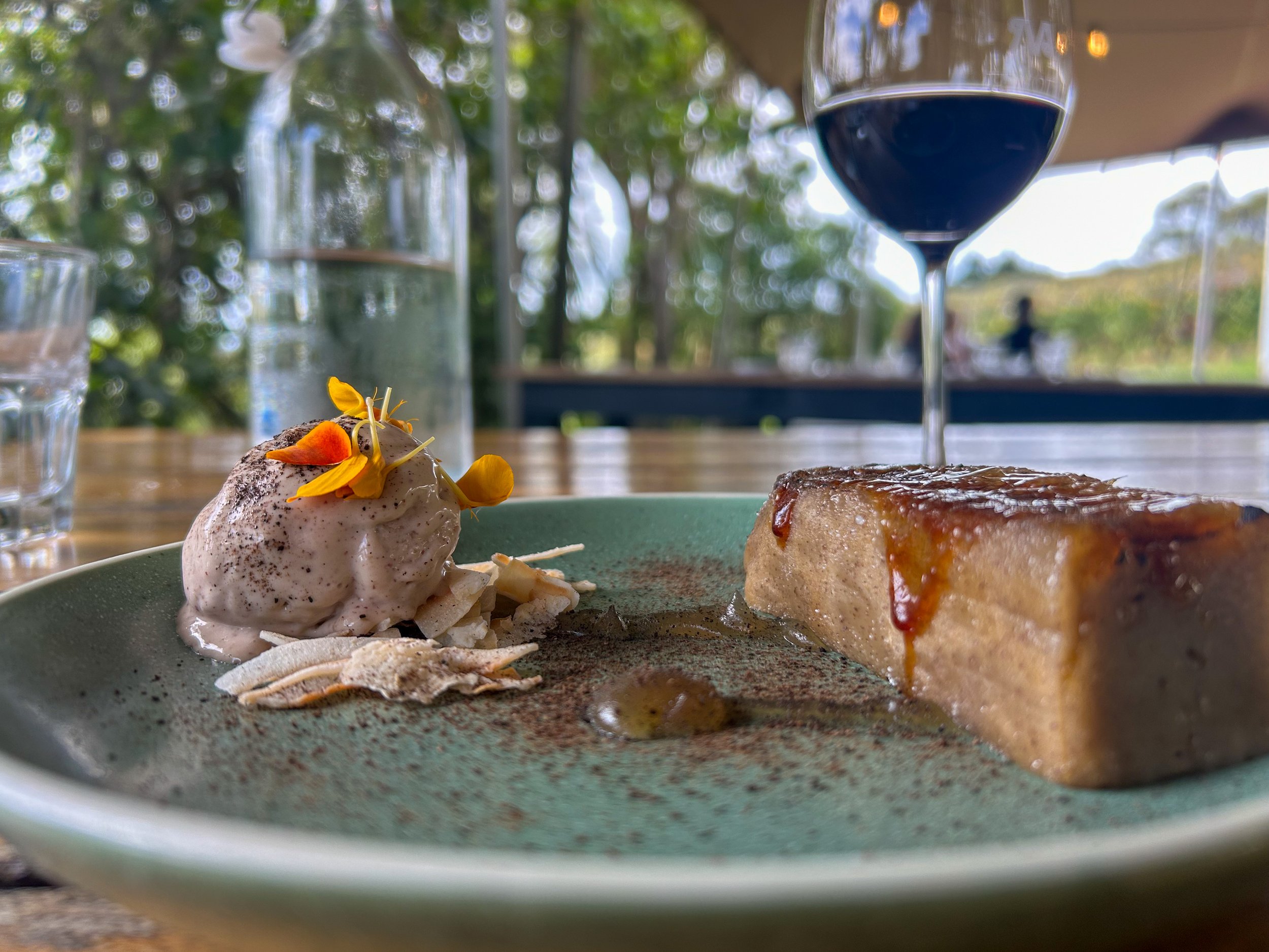 Mochi dessert and wine at Te Motu's The Shed on Waiheke Island in New Zealand