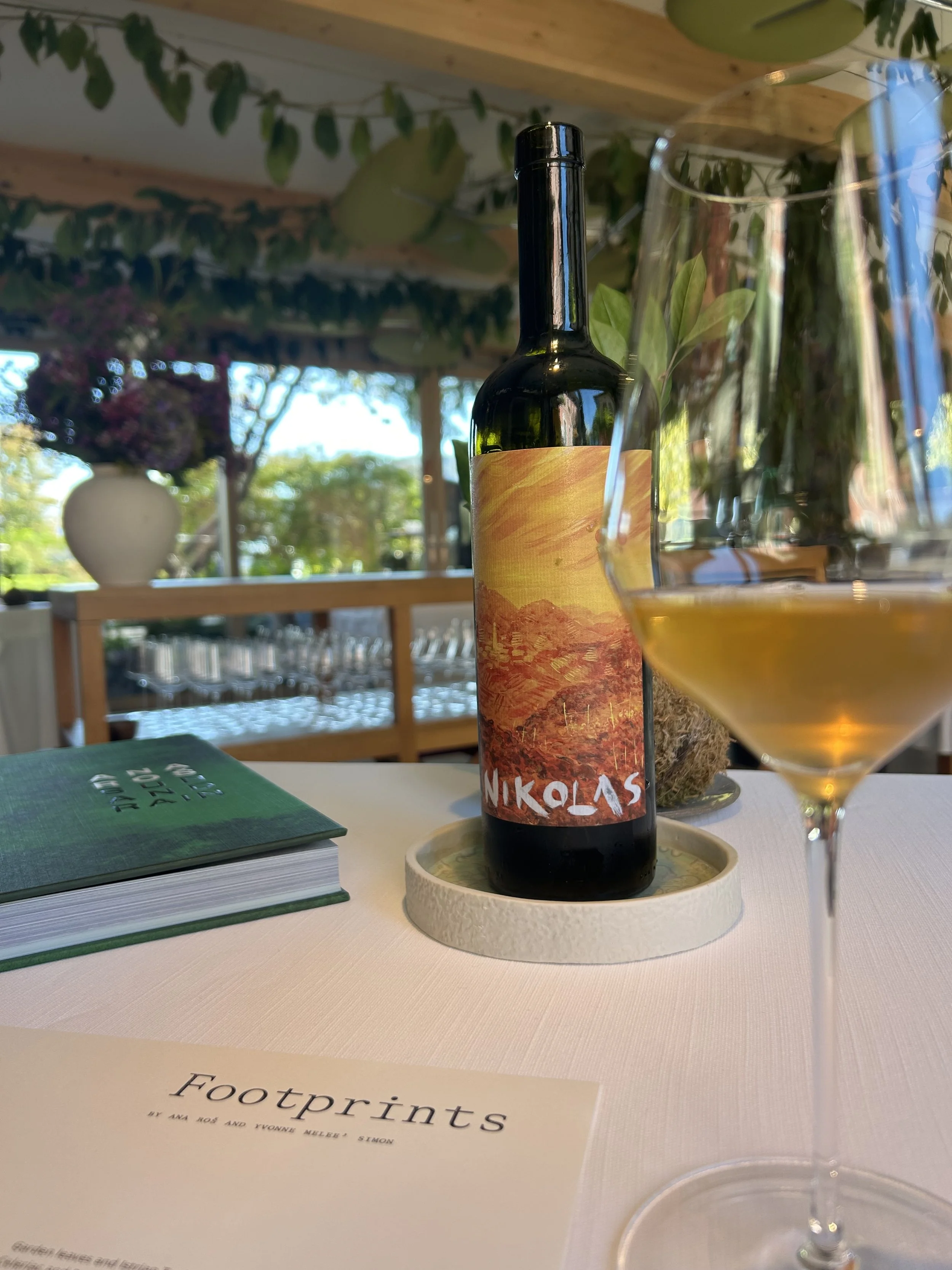 A glass of Orange Slovenian wine at Hiša Franko