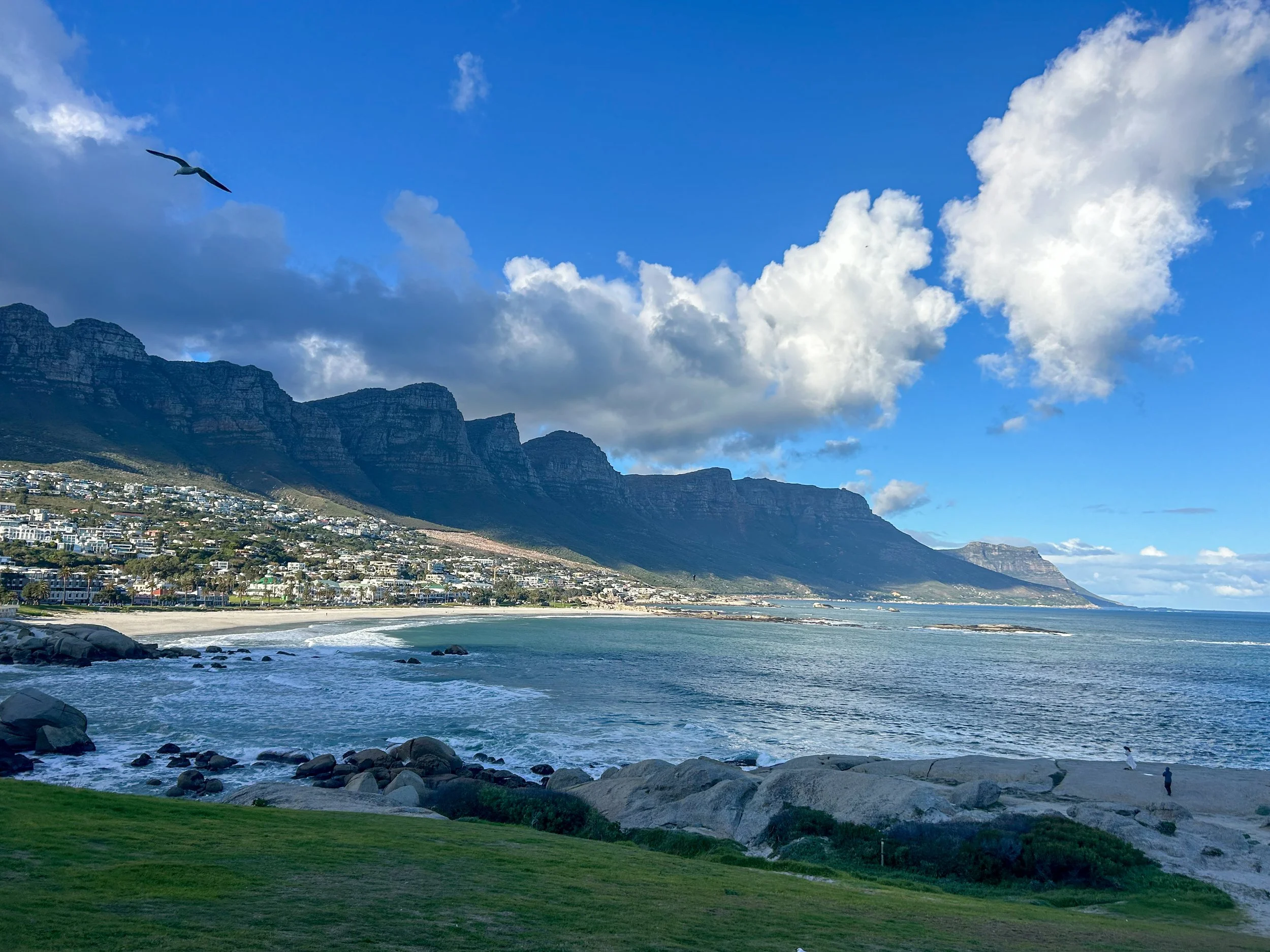 Million dollar views of resorts and mansions from the Cape drive at Camp's Bay Beach