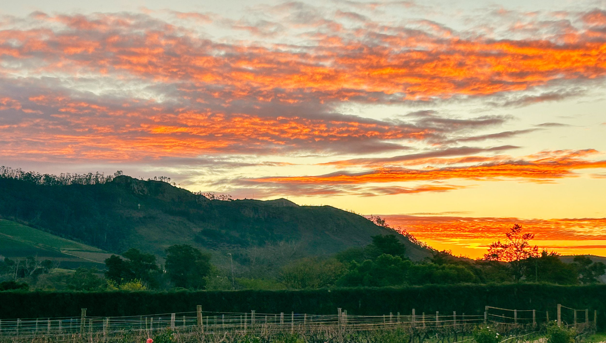 sunset over Franschhoek vineyards in South Africa 