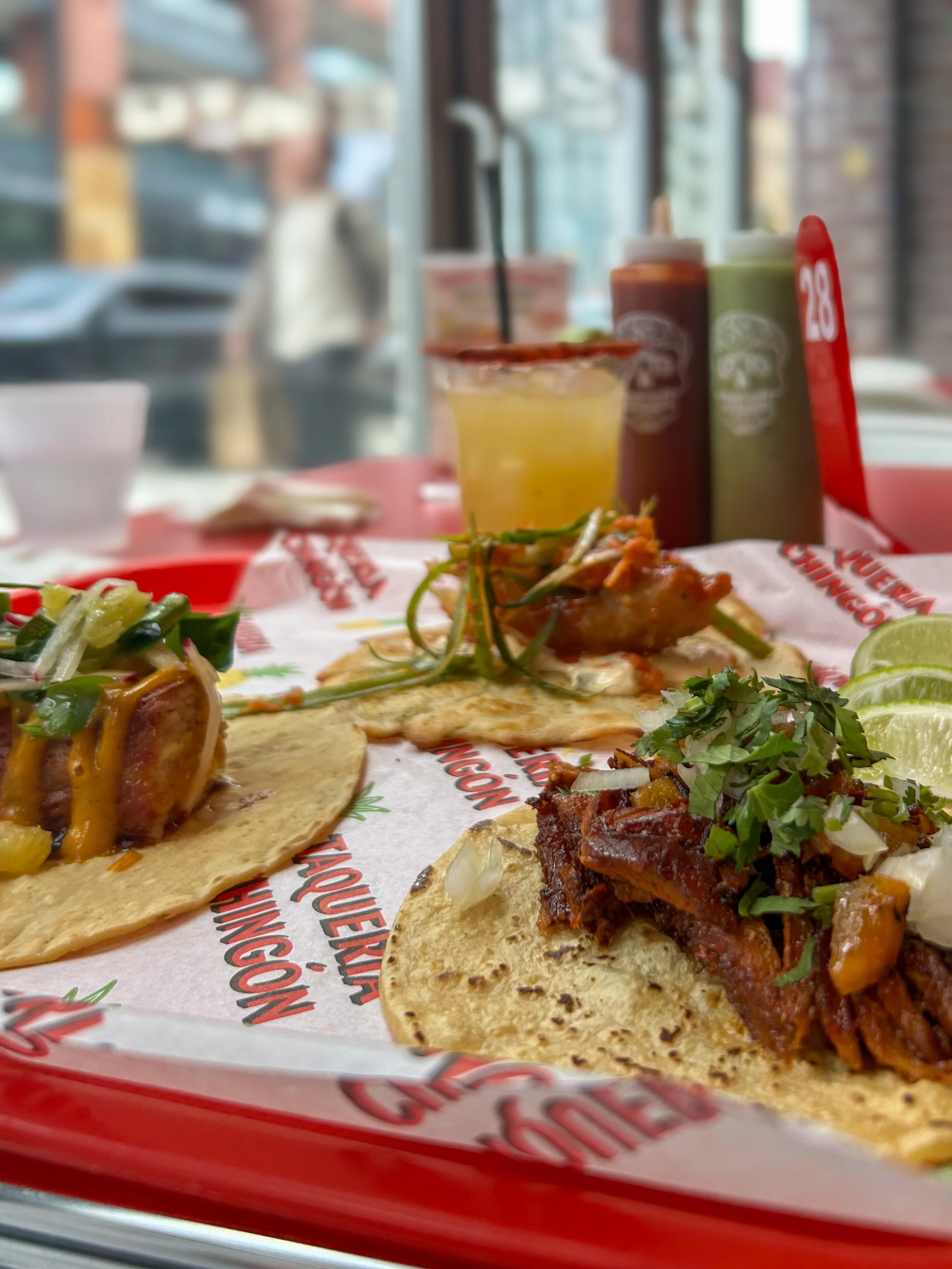 Duck Carnitas and other tacos at Taquería Chingón in Chicago, USA