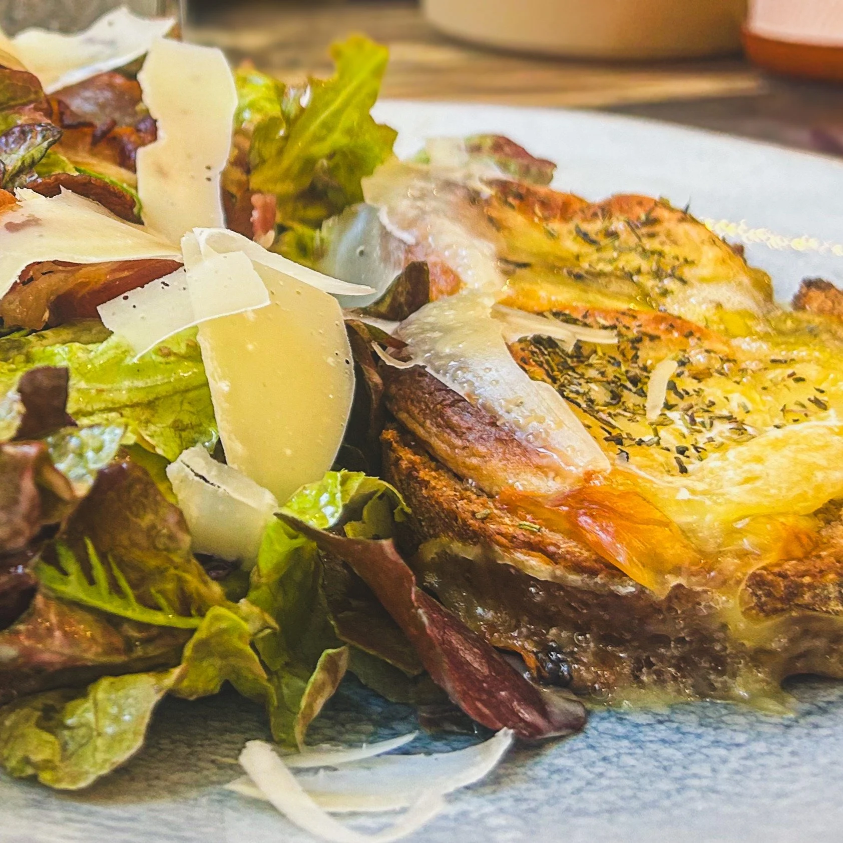 Small bites.  Roasted Saint-Marcelin Cheese Salad

Le Ramus Restaurant | Aix-en-Provence, France 2026

Local cheese melted over toasted Sourdough served with a side of greens and a secret sensational dressing. 

Believe it. A salad of dreams.

#Taste
