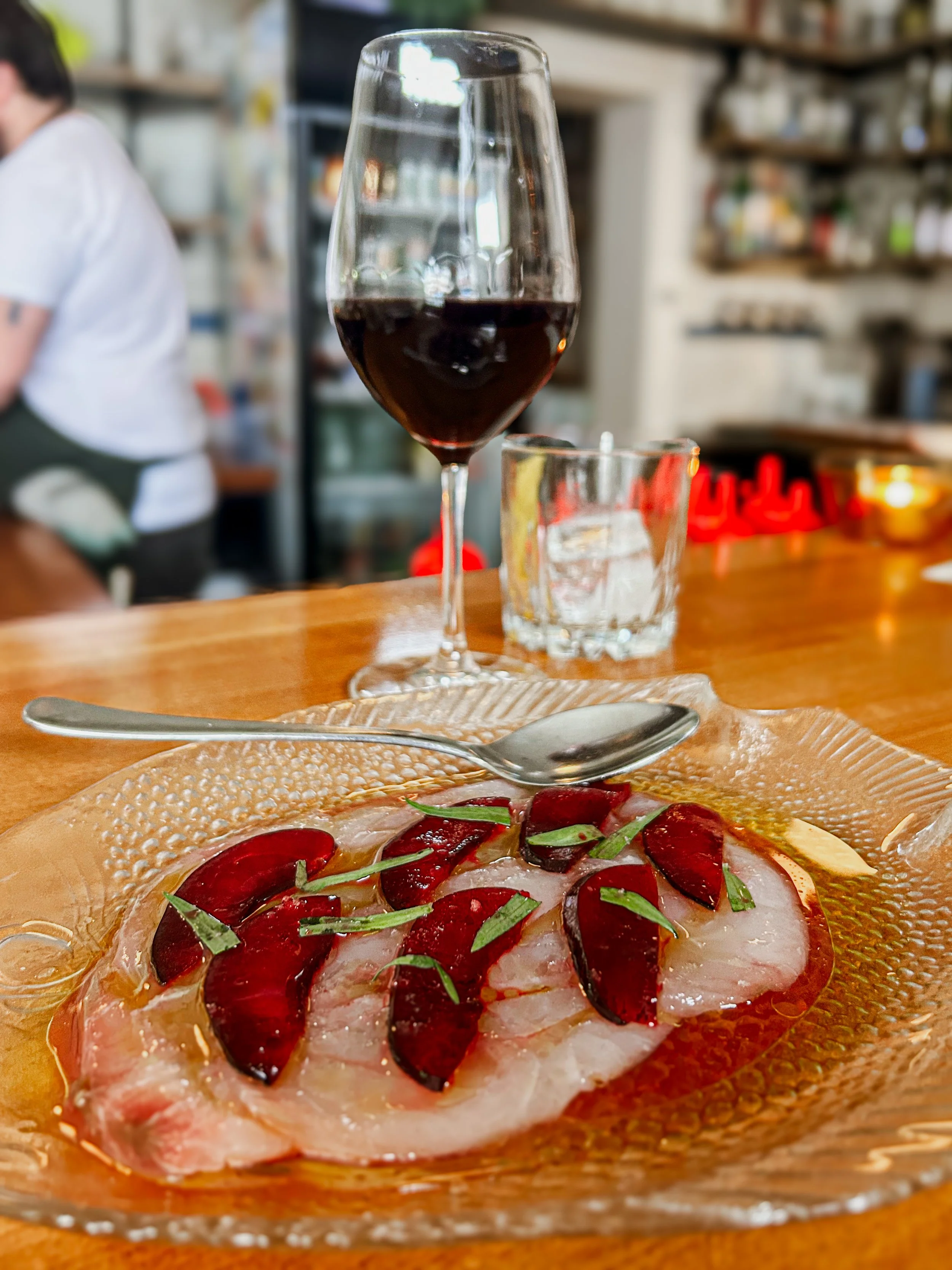 Crudo with red plum at Margot in Wellington, New Zealand