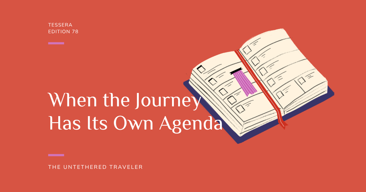 Graphic for Tessera 78 cover with an agenda planner against an orange screen
