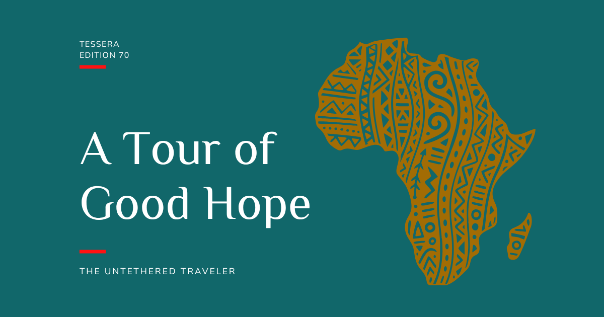 Graphic of Tessera 70: A Tour of Good Hope with tribal patterned shape of Africa