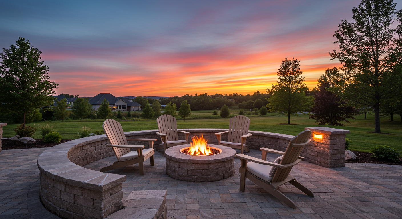 Outdoor fireplace with seating area in Livingston County, NY