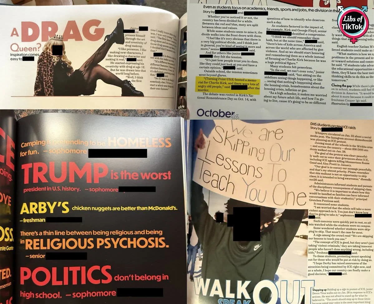 High school defends yearbook mocking Jesus and Charlie Kirk while promoting drag queen