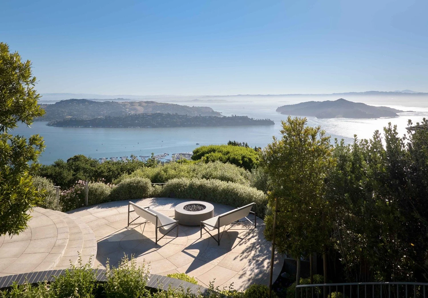 Waterfront patio and fire pit in Mill Valley, CA