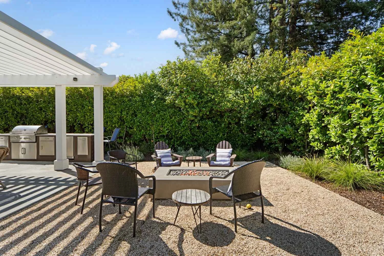 Fire pit seating area and stone patio