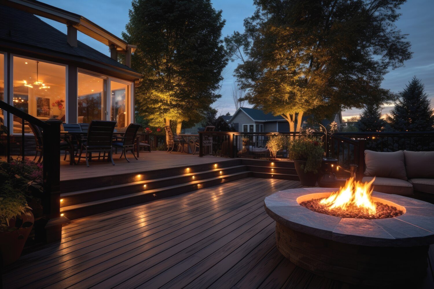 Social gathering space anchored by a Fire Pit in Belvedere, CA