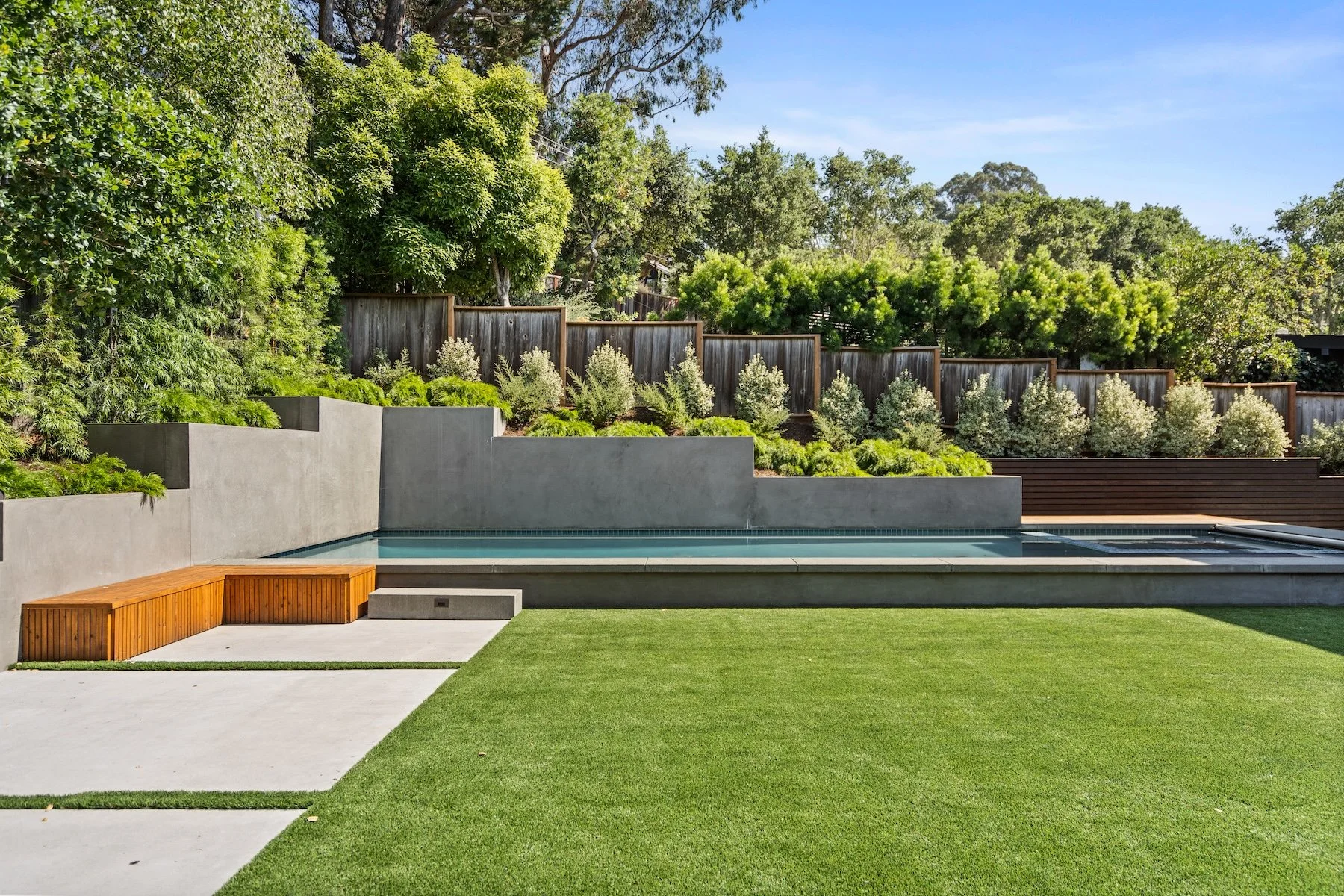 Artificial turf in beautiful backyard space