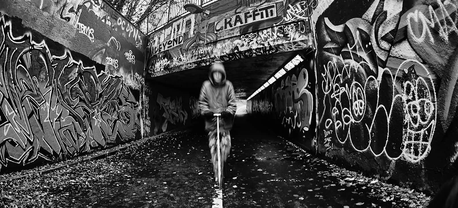 Photo by Lawrence Dunn - "Love this by Lawrence Dunn from Mono Monday. ‘The temptation when shooting graffiti is to shoot in colour. I love how Lawrence has processed this in high contrast black and white and included a slightly blurred figure in a h