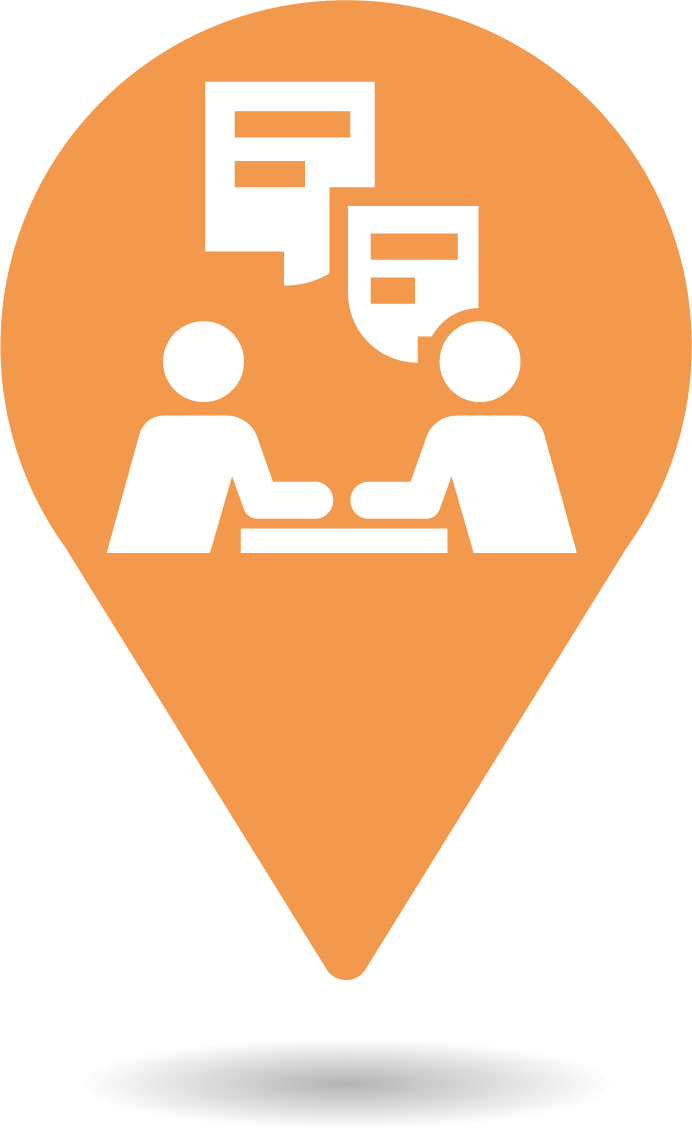 Icon of two people with speech bubbles