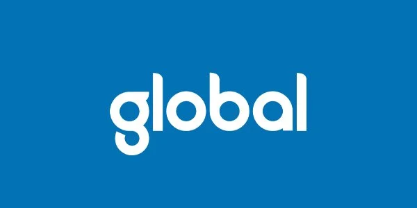 The word 'global' written in white lowercase letters on a blue background.