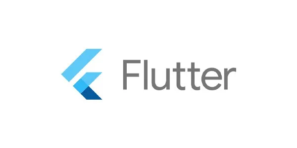 Flutter logo with the word 'flutter' next to it.