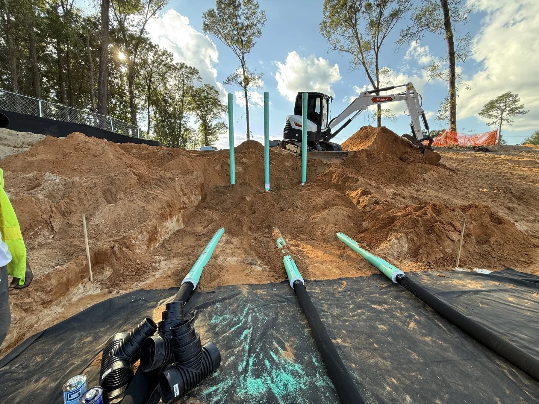 Stormwater pond underdrain installation, Hughes 360 Services