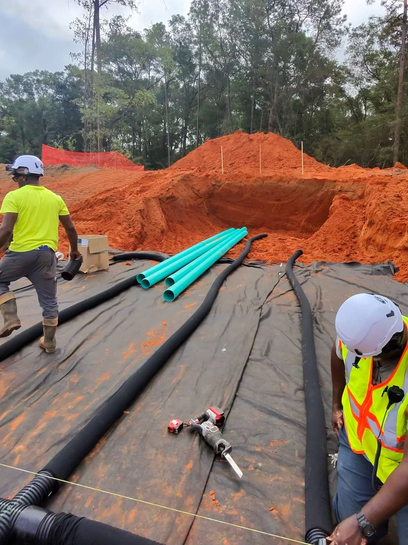 Stormwater pond underdrain installation, Hughes 360 Services