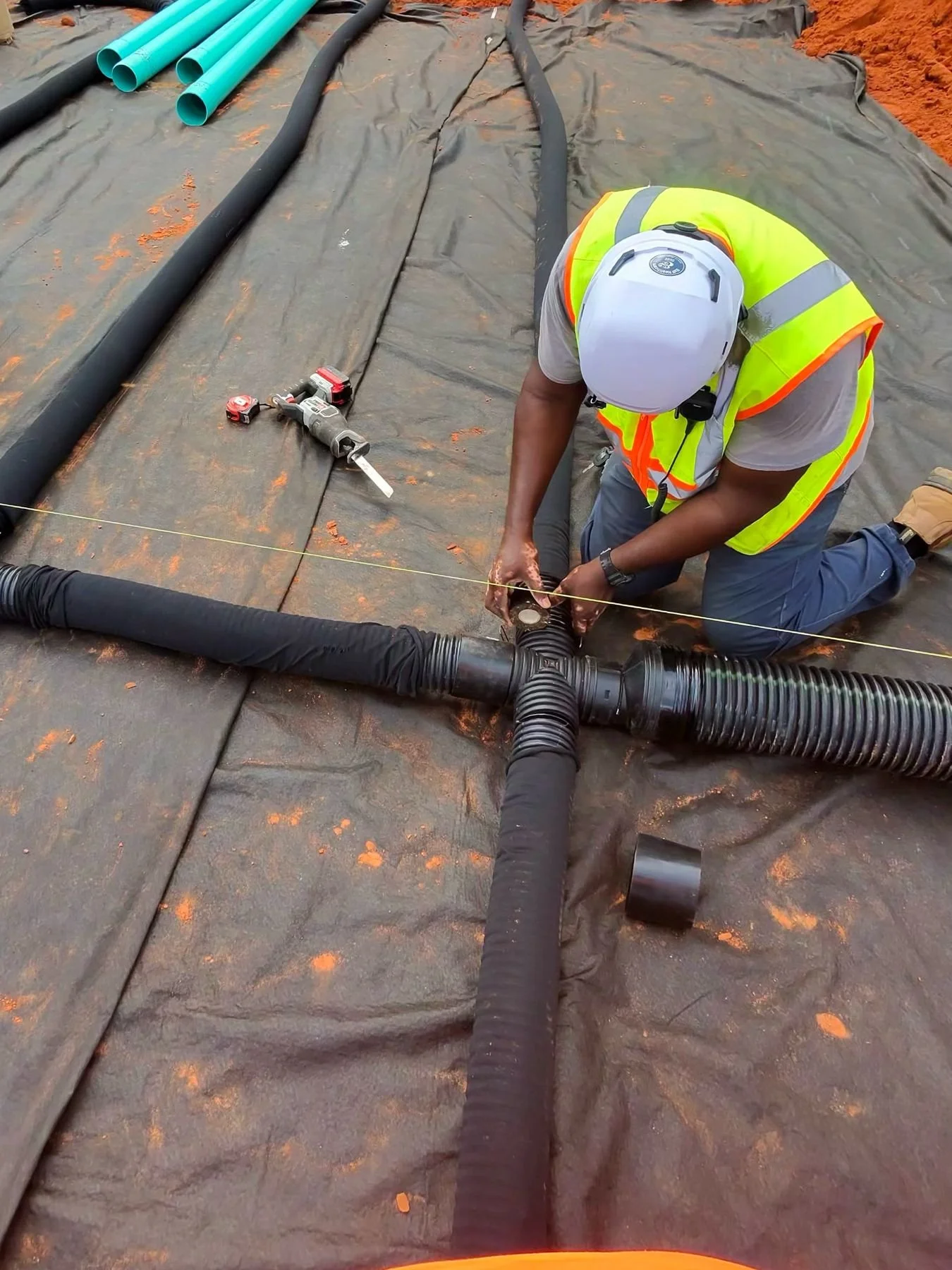 Stormwater pond underdrain installation, Hughes 360 Services