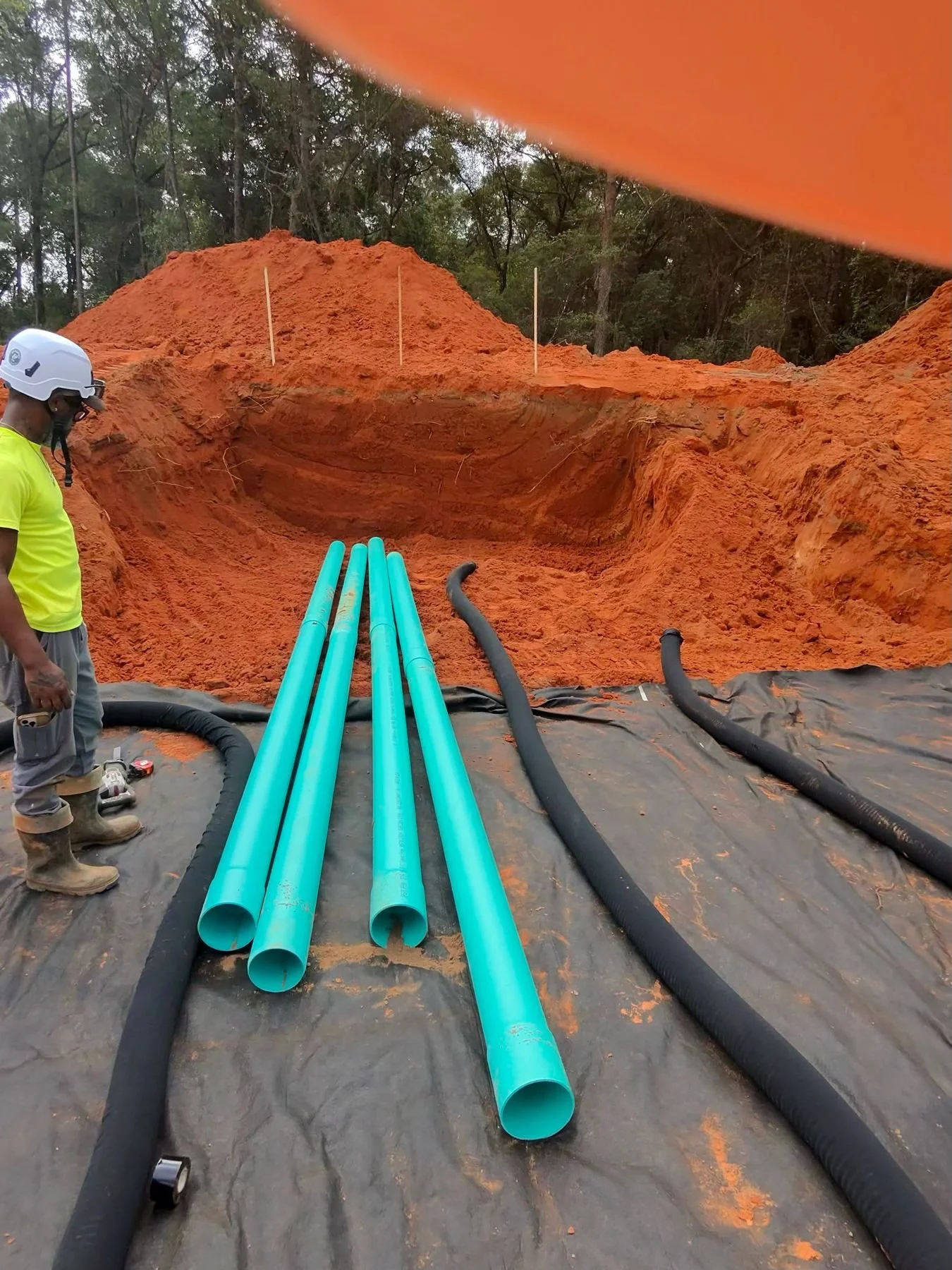Stormwater pond underdrain installation, Hughes 360 Services