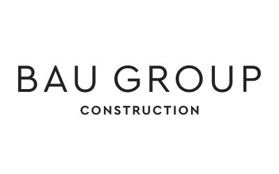 Logo of BAU Group Construction with the company name and a city skyline icon.