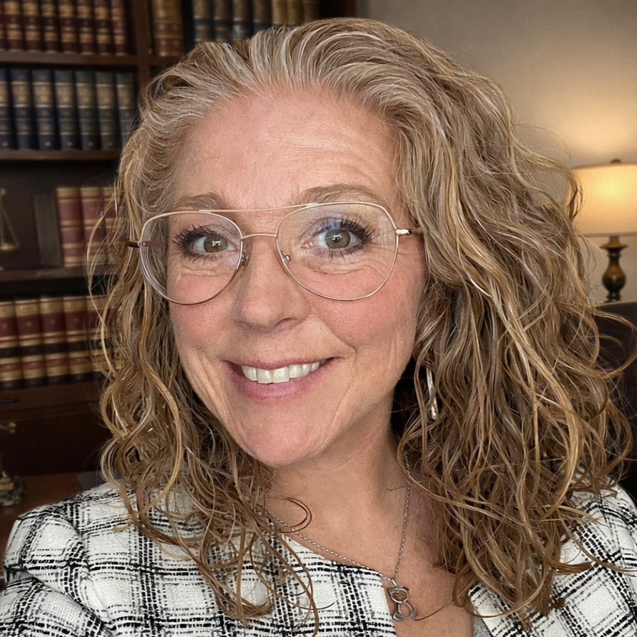 Smiling woman with curly hair indoors