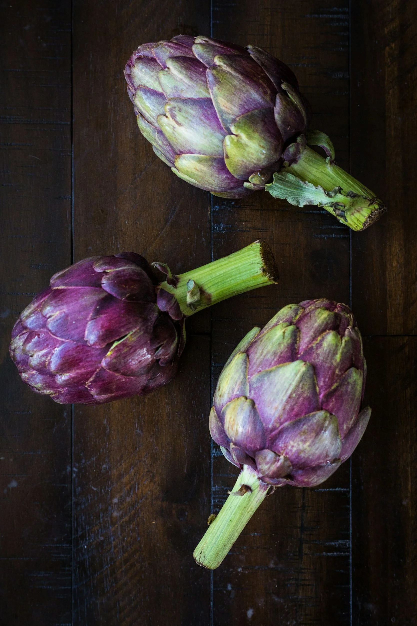 Beautiful Green and purple raw artichokes