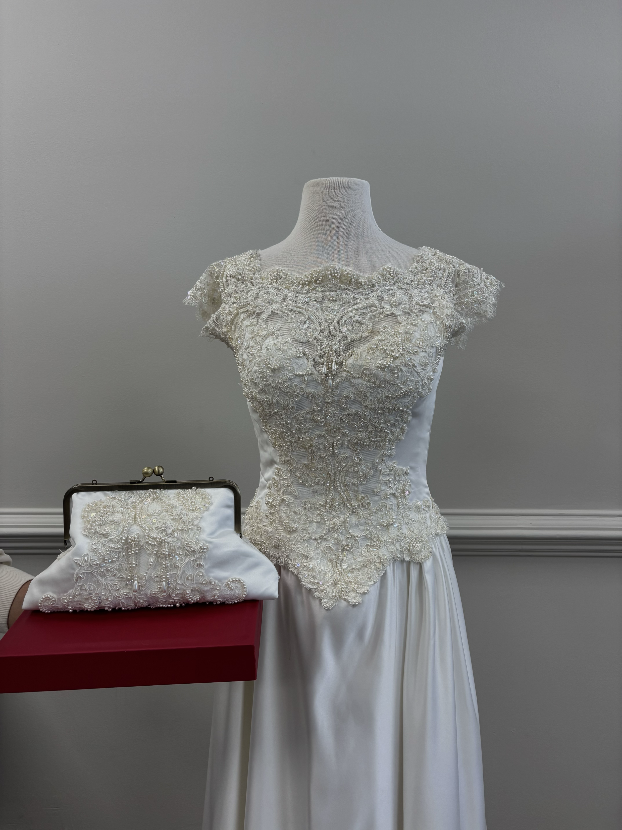 Custom clutch made from the mother of the brides wedding dress