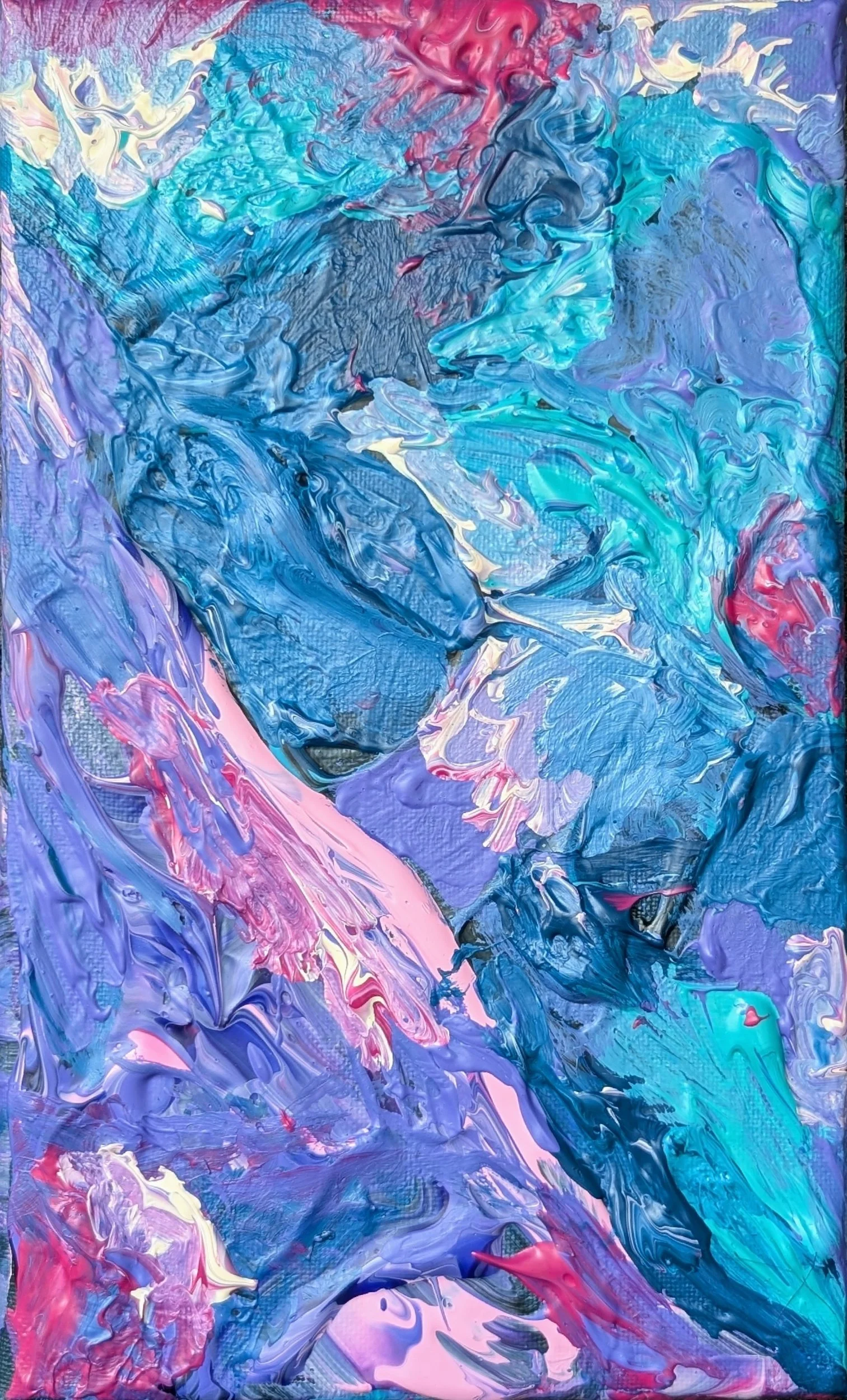 wie ein wilder Tanz eines Flusses mit türkis, rosa, lila, pink