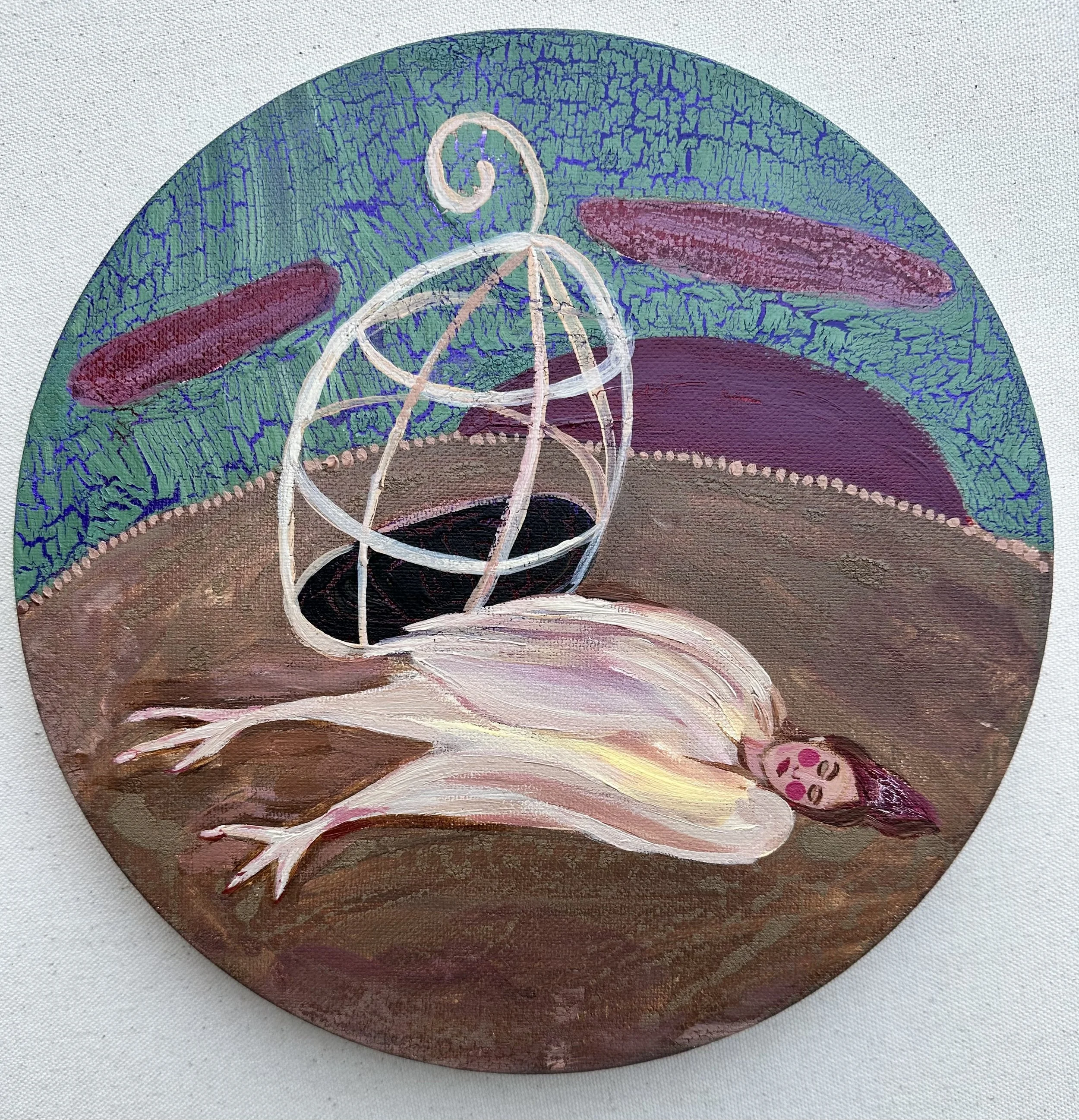 "Siren with a purple sun" 10x10 IN Acrylic on canvas 2025