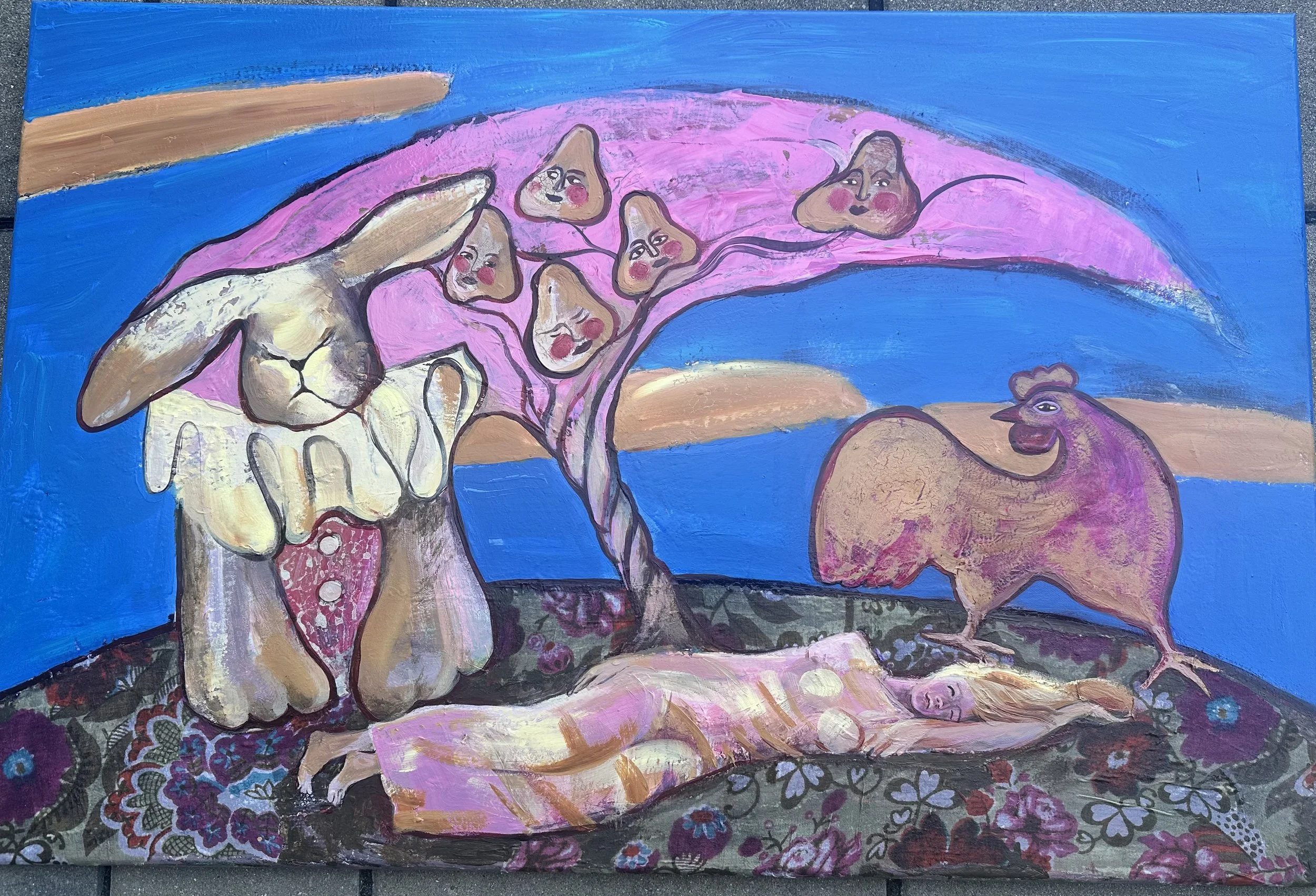 “Carnival of the Tender Oddities” acrylic on canvas 36x24 IN 2025