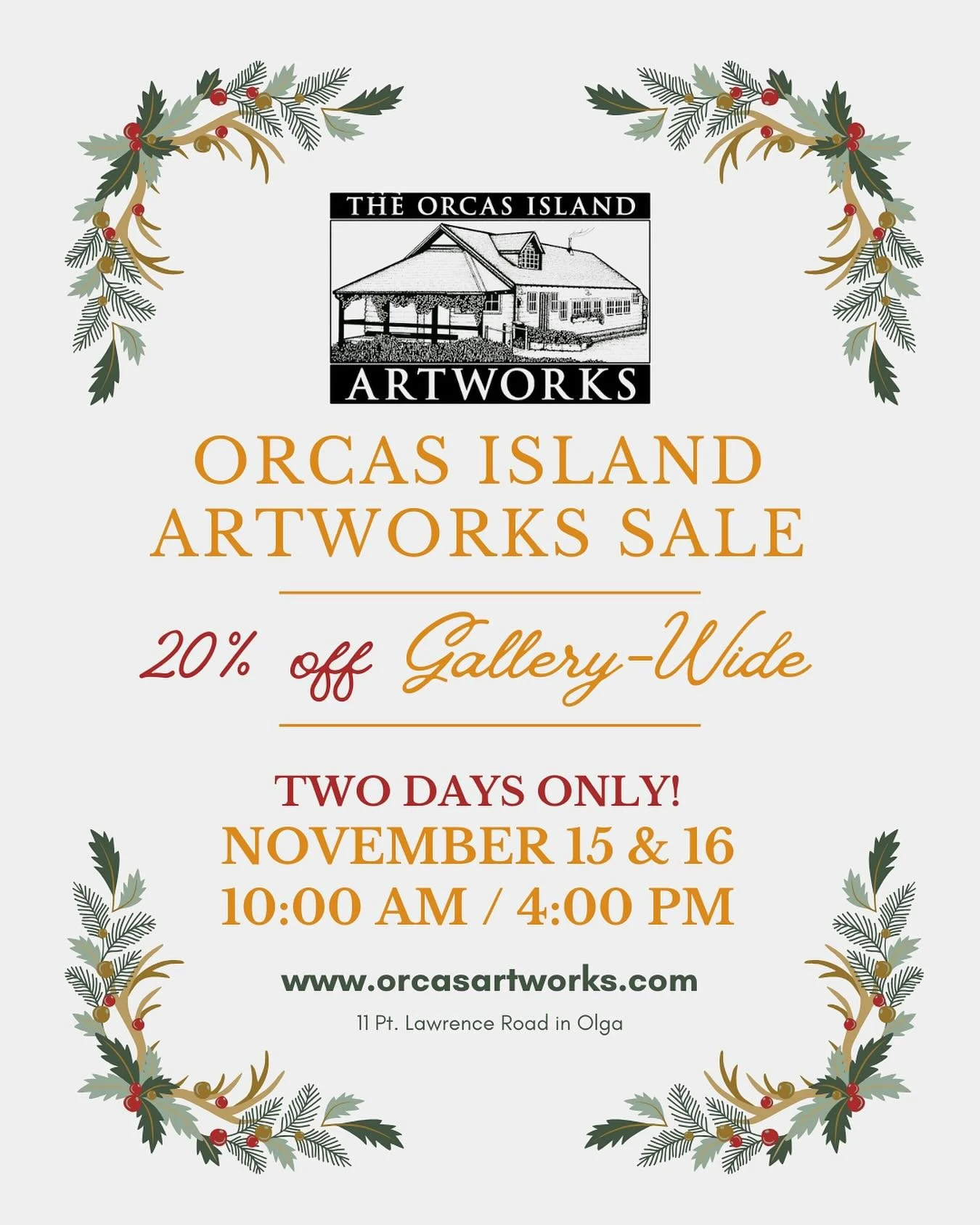 THIS Saturday and Sunday at Orcas Artworks: 20% off Gallery Wide! 

note: Orcas Island Artworks Artists still receive a full commission for their work. The 20% reduction is Orcas Island Artwork's gift to the community AND our artists!