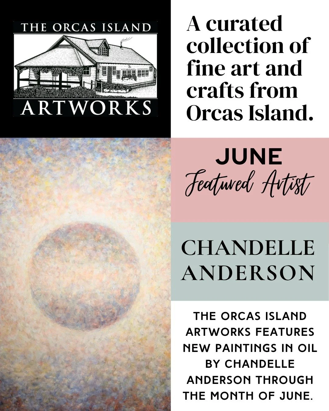 Our Featured Artist wall for the month of June exhibits a new painting in oil by Chandelle Anderson. Chandelle's ceramic work is what you will usually find at the gallery, but Chandelle also has a keen eye for painting and drawing.

This series began