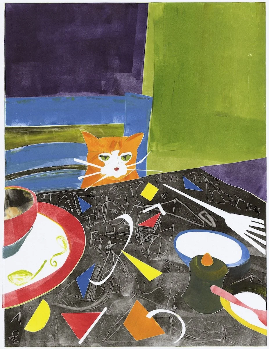 'Francis at the Dinner Table' - Monoprint - 12" x 18", by Shawna Marie Franklin