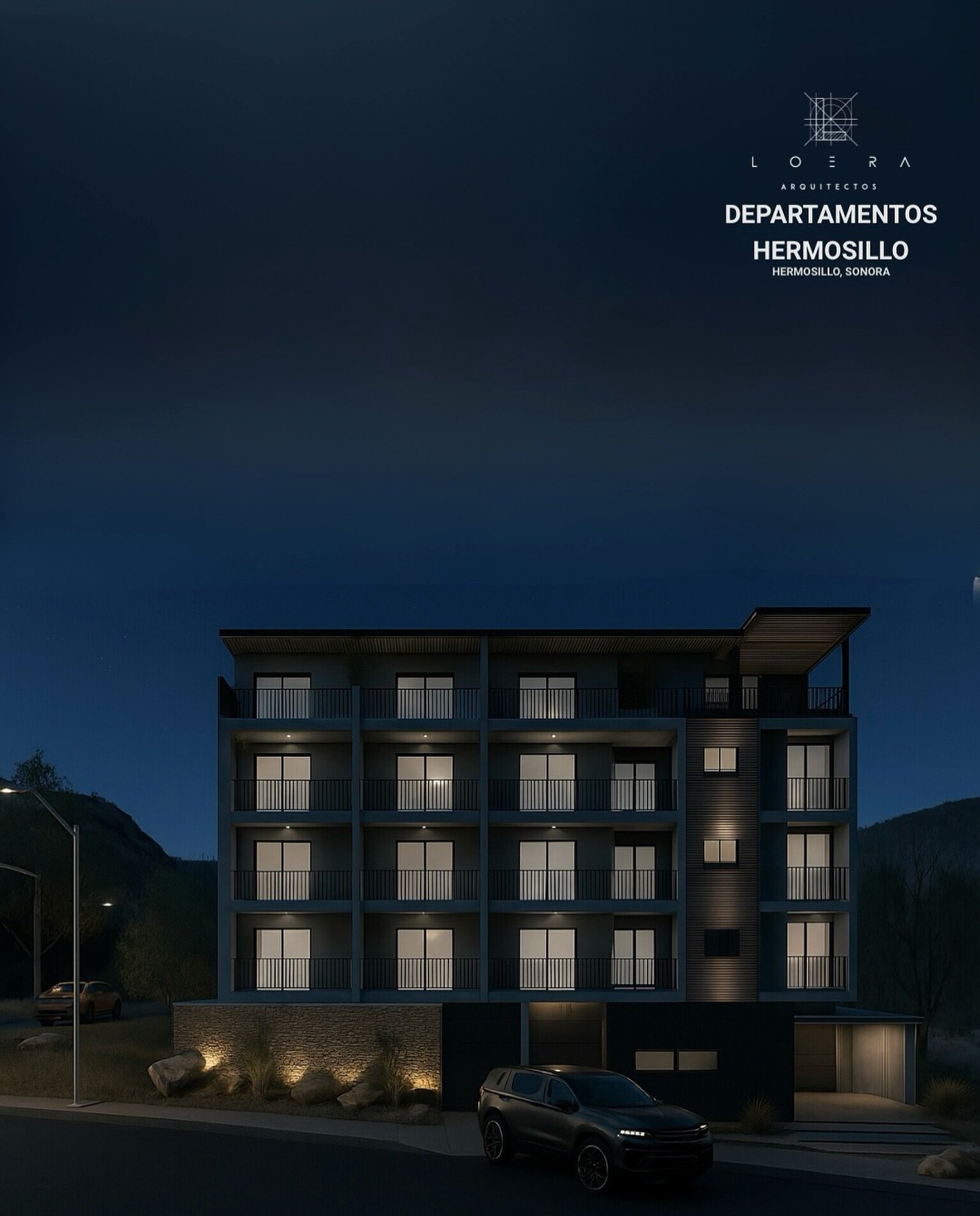 Departamentos Hermosillo | 2021
Dise&ntilde;o que se vive de d&iacute;a. Presencia que se nota de noche.

Un proyecto habitacional contempor&aacute;neo donde la iluminaci&oacute;n, los materiales y la volumetr&iacute;a crean una arquitectura sobria, 