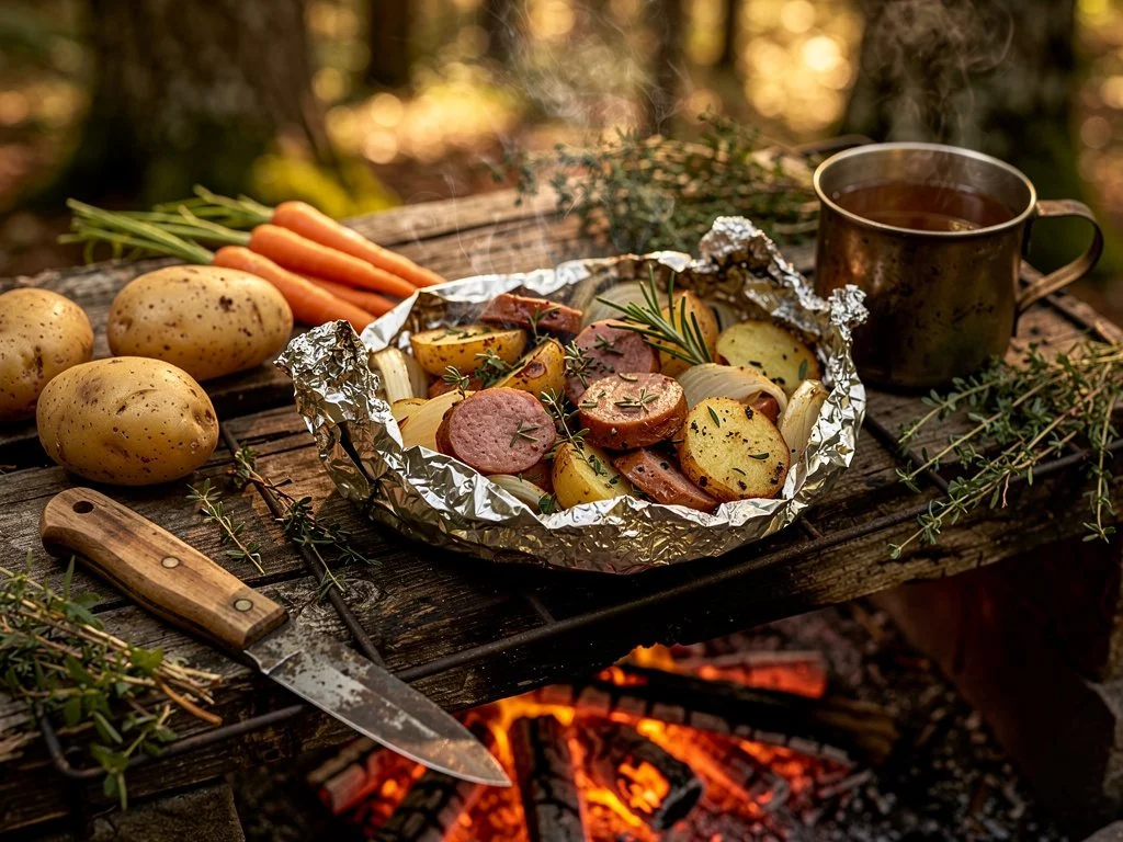 Farm-Fresh Foil Packet Kielbasa & Potatoes – Outdoor Campfire Survival Recipe Card