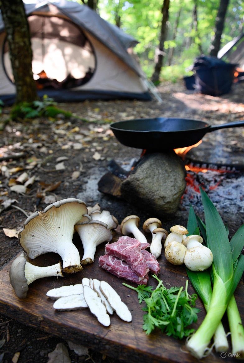 Foraged Skillet Meal — Oyster Mushrooms, Wild Leeks & Venison Recipe Card