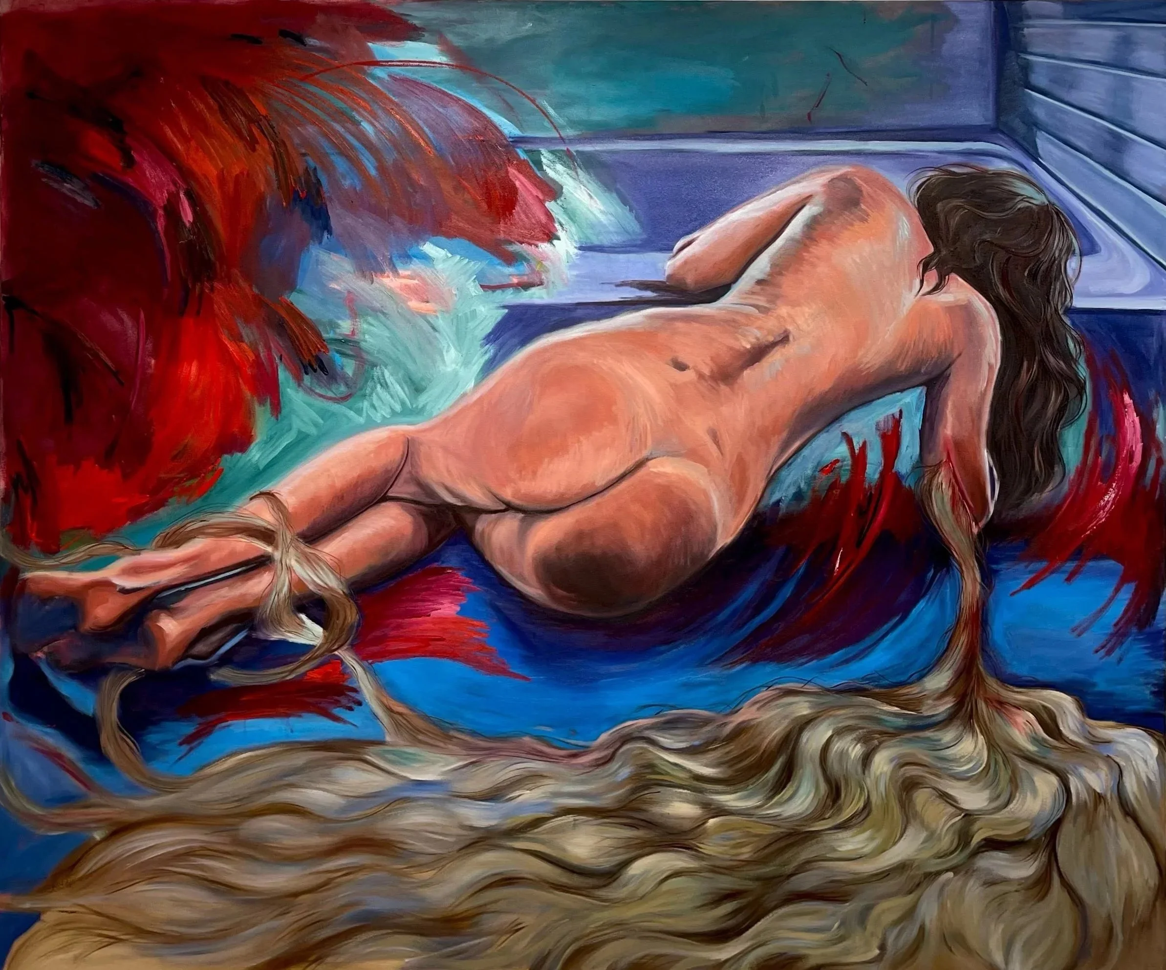 Tethered, 60x72in, oil and acrylic on canvas, 2025