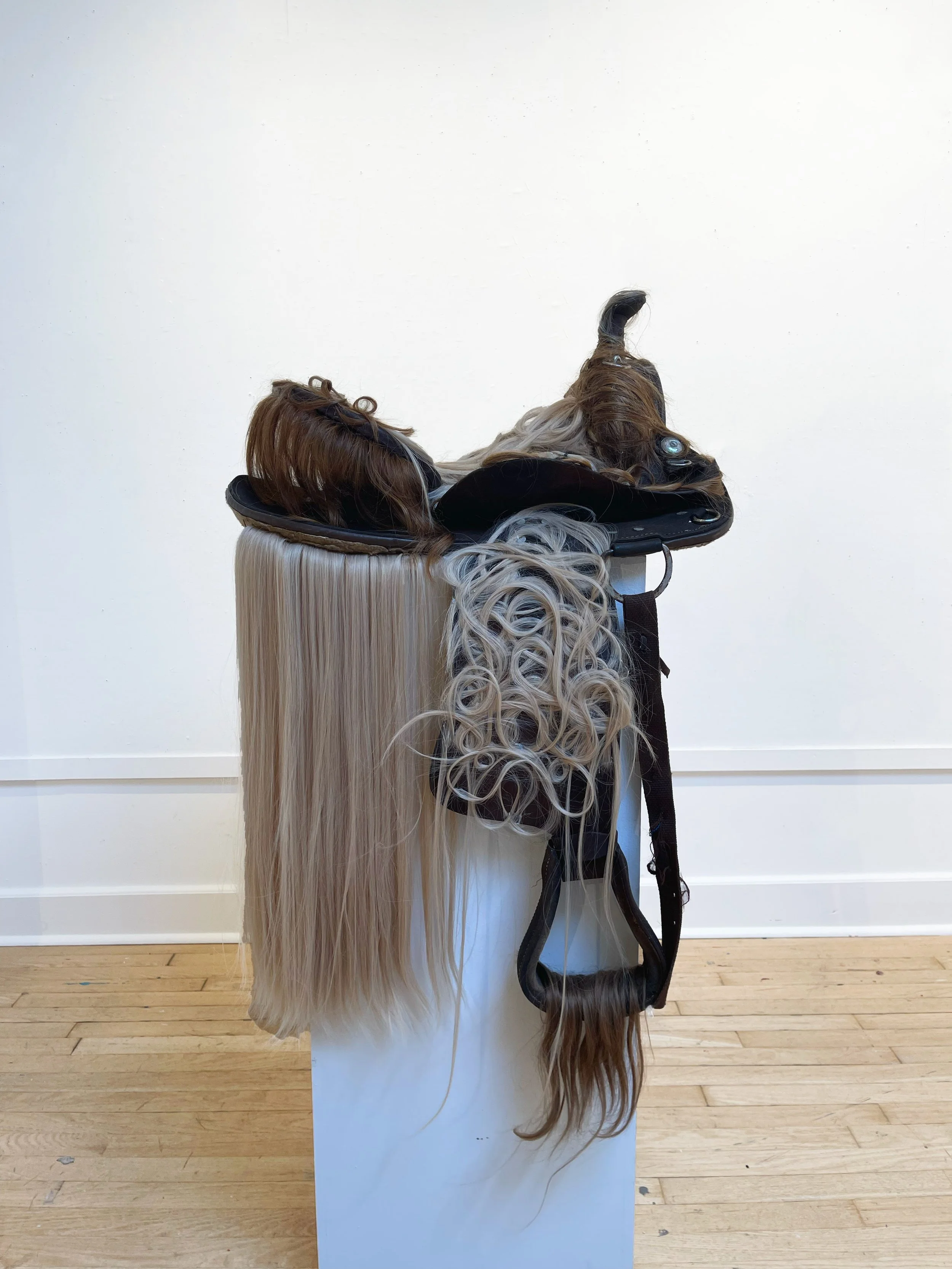 "Broke Back", Synthetic/Human Hair & Saddle, 2026