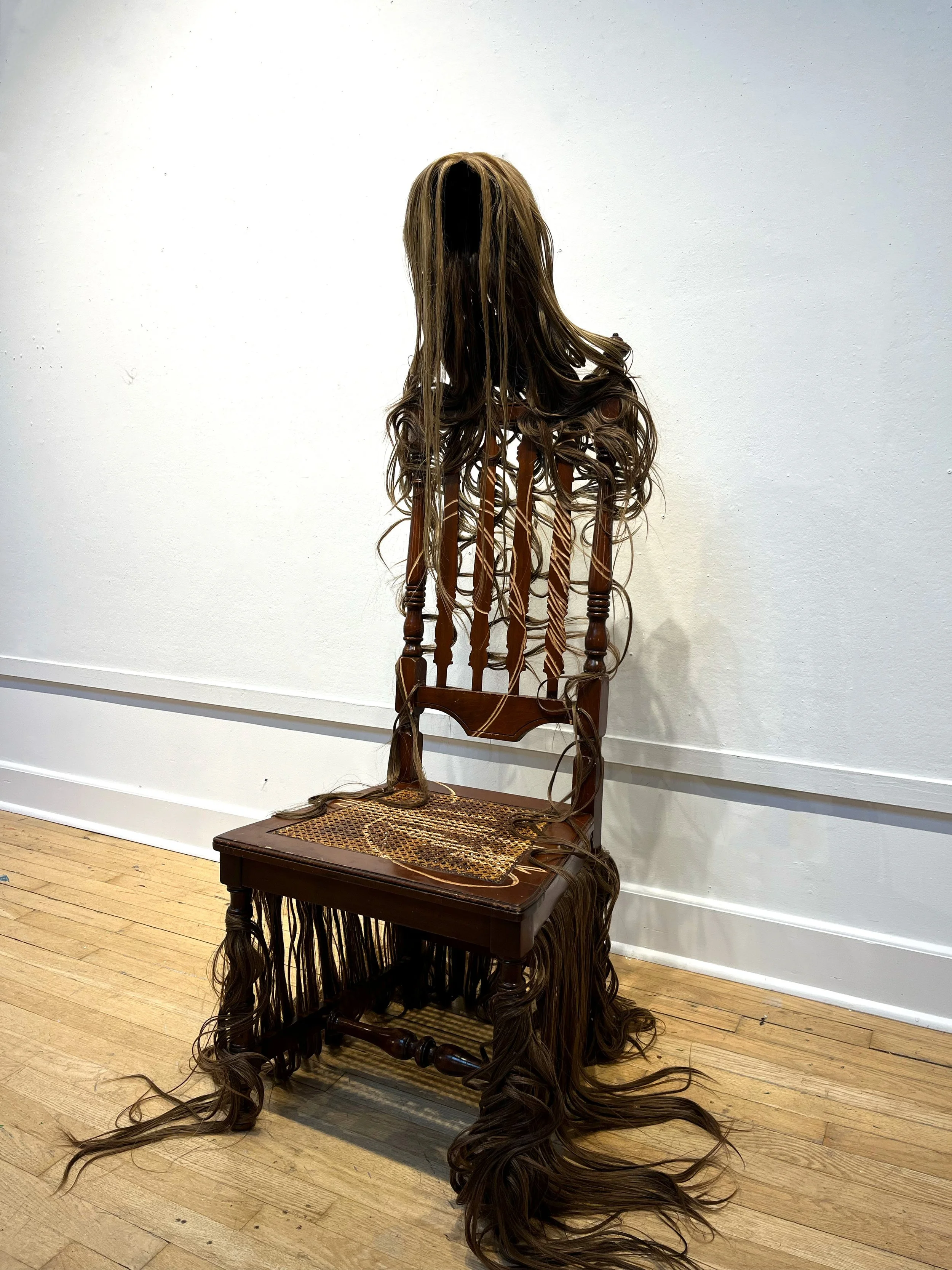 Lucky Mutt Chair front view, synthetic hair/chair, 2026