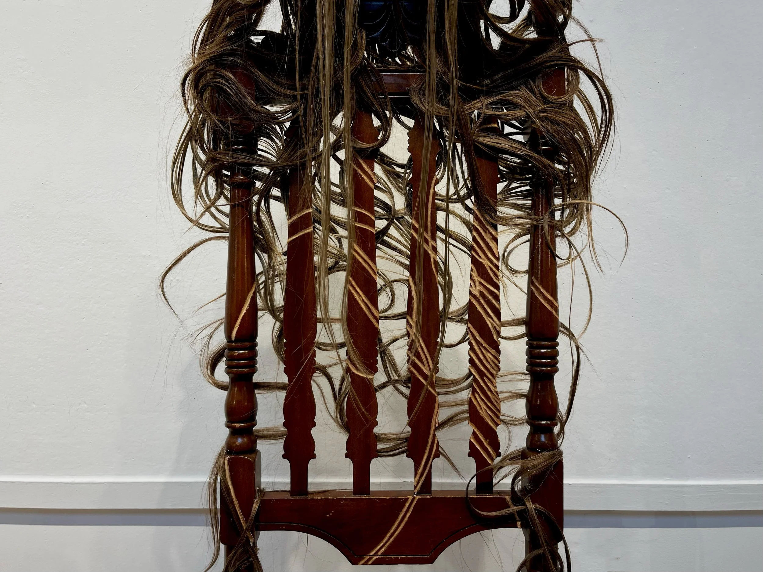 Lucky Mutt Chair detail shot, synthetic hair/chair, 2026