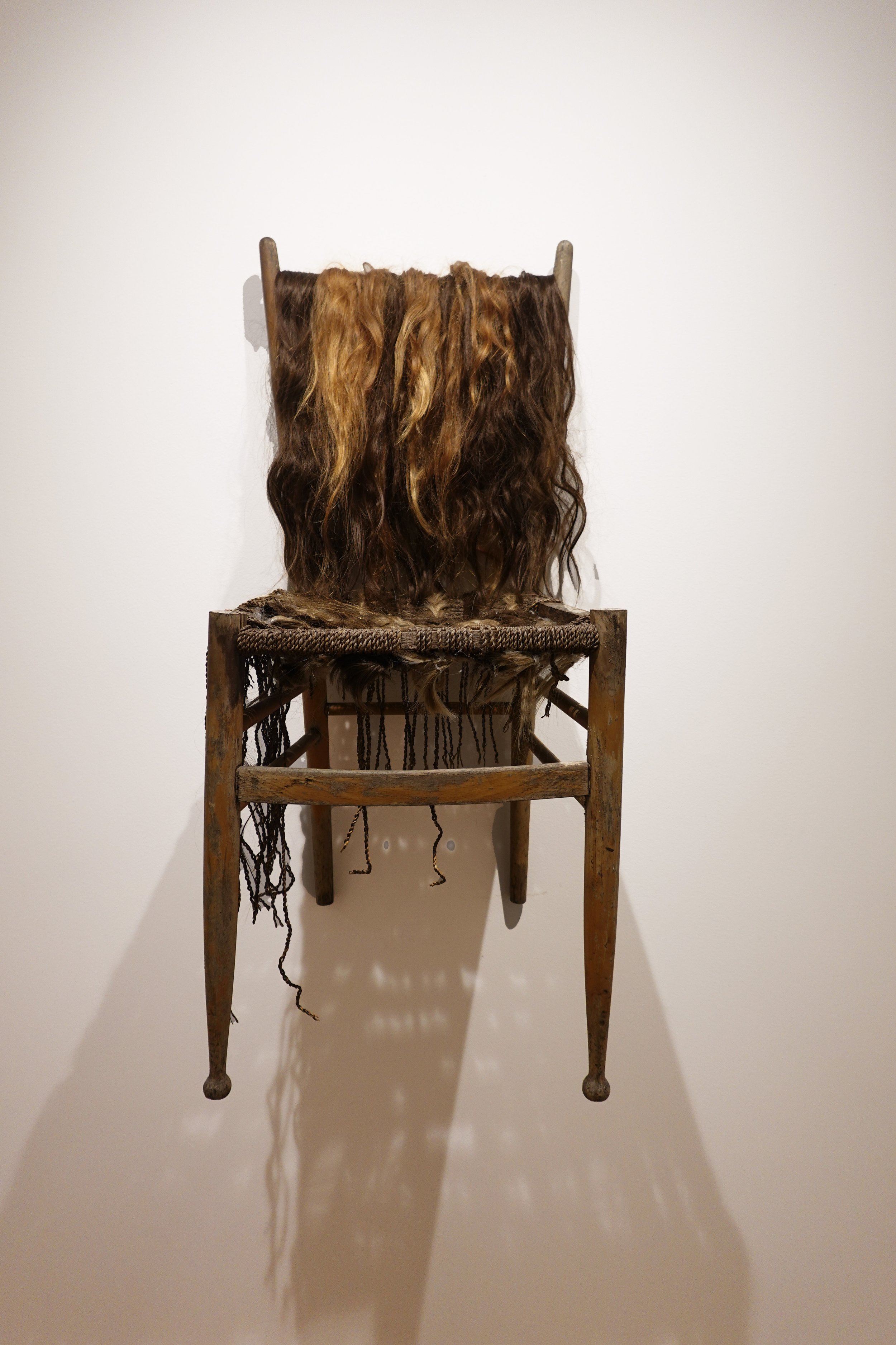 Hair Chair, 16x33x13in, synthetic/human hair & chair