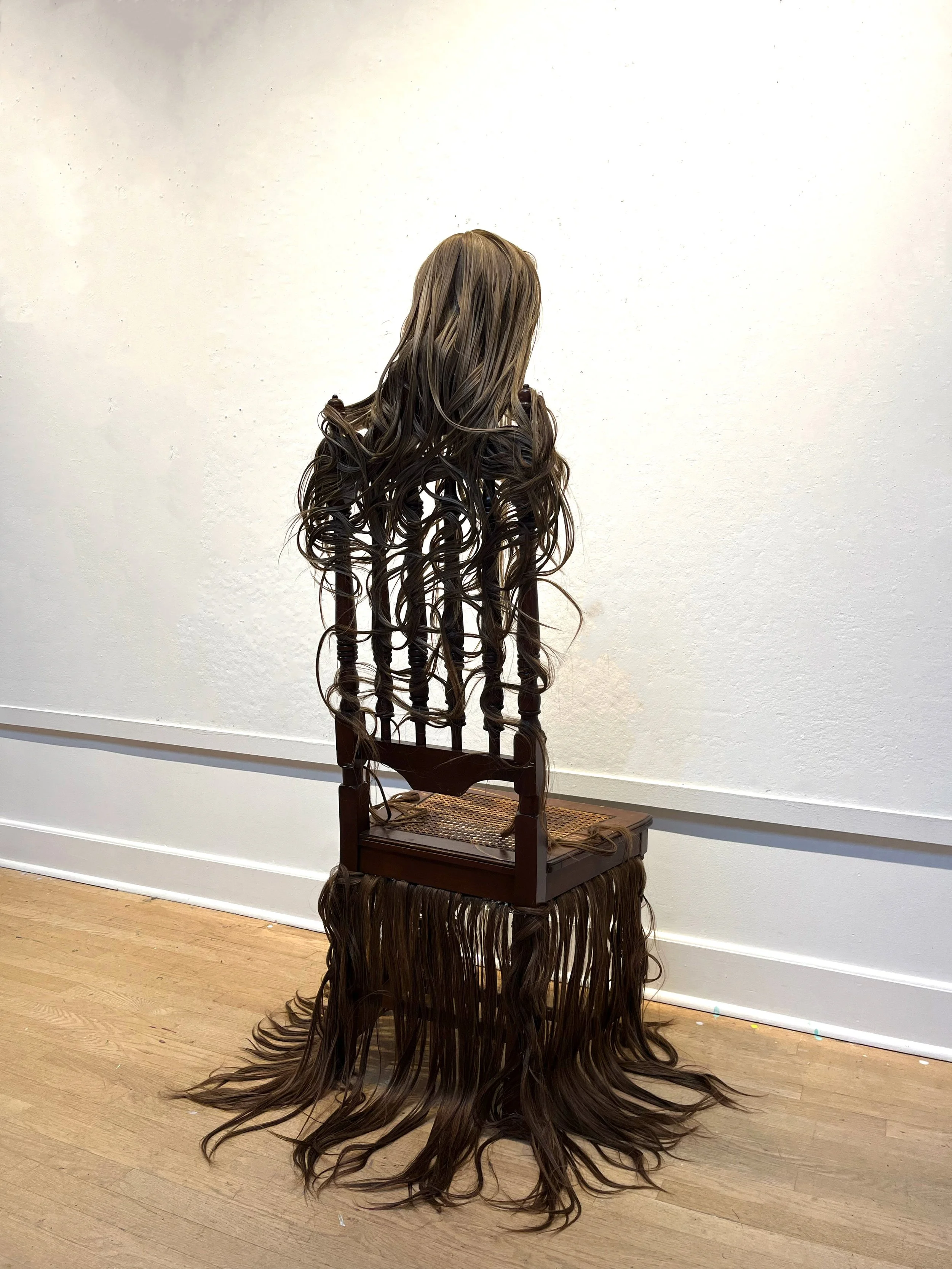 Lucky Mutt Chair back view, synthetic hair/chair, 2026