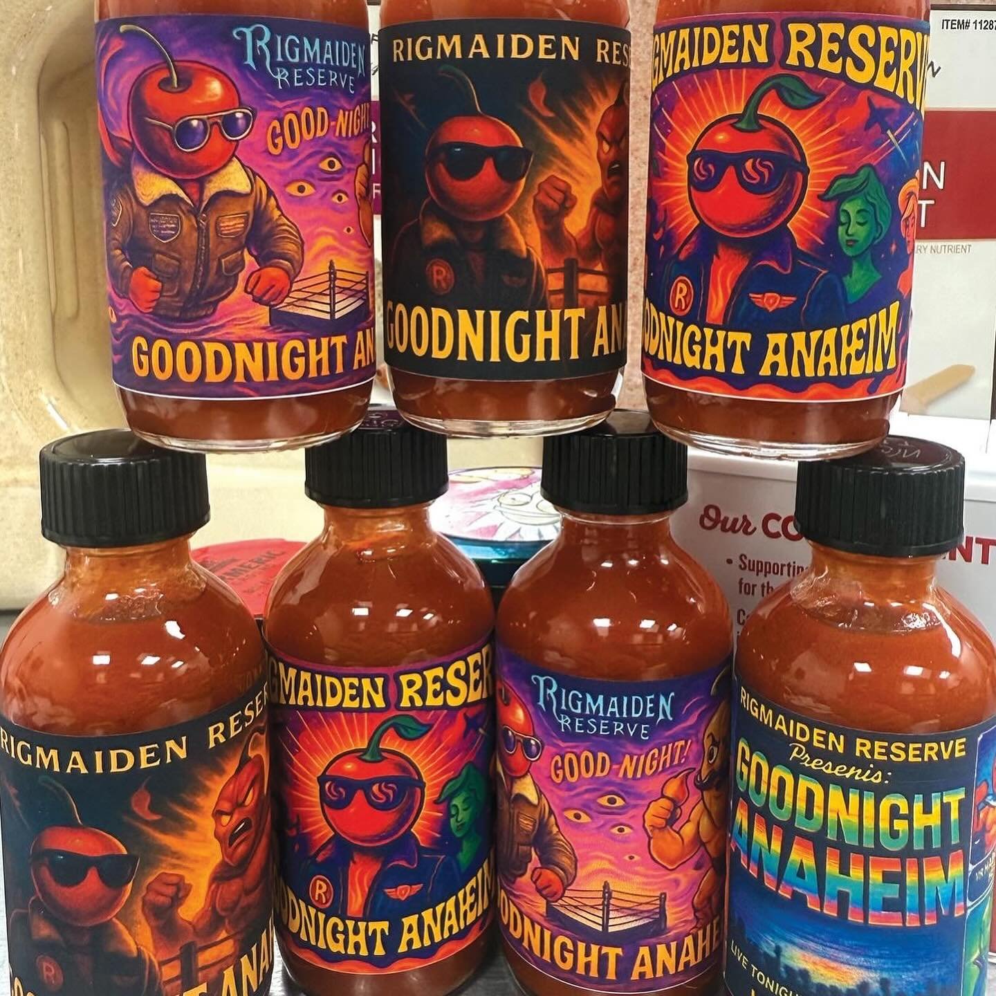 Which label slaps hardest?

The Goodnight Anaheim heat is here&mdash;and it&rsquo;s wearing shades.

Swipe through the label art and drop your favorite in the comments!

These aren&rsquo;t just hot sauce bottles&mdash;they&rsquo;re the cover art to a
