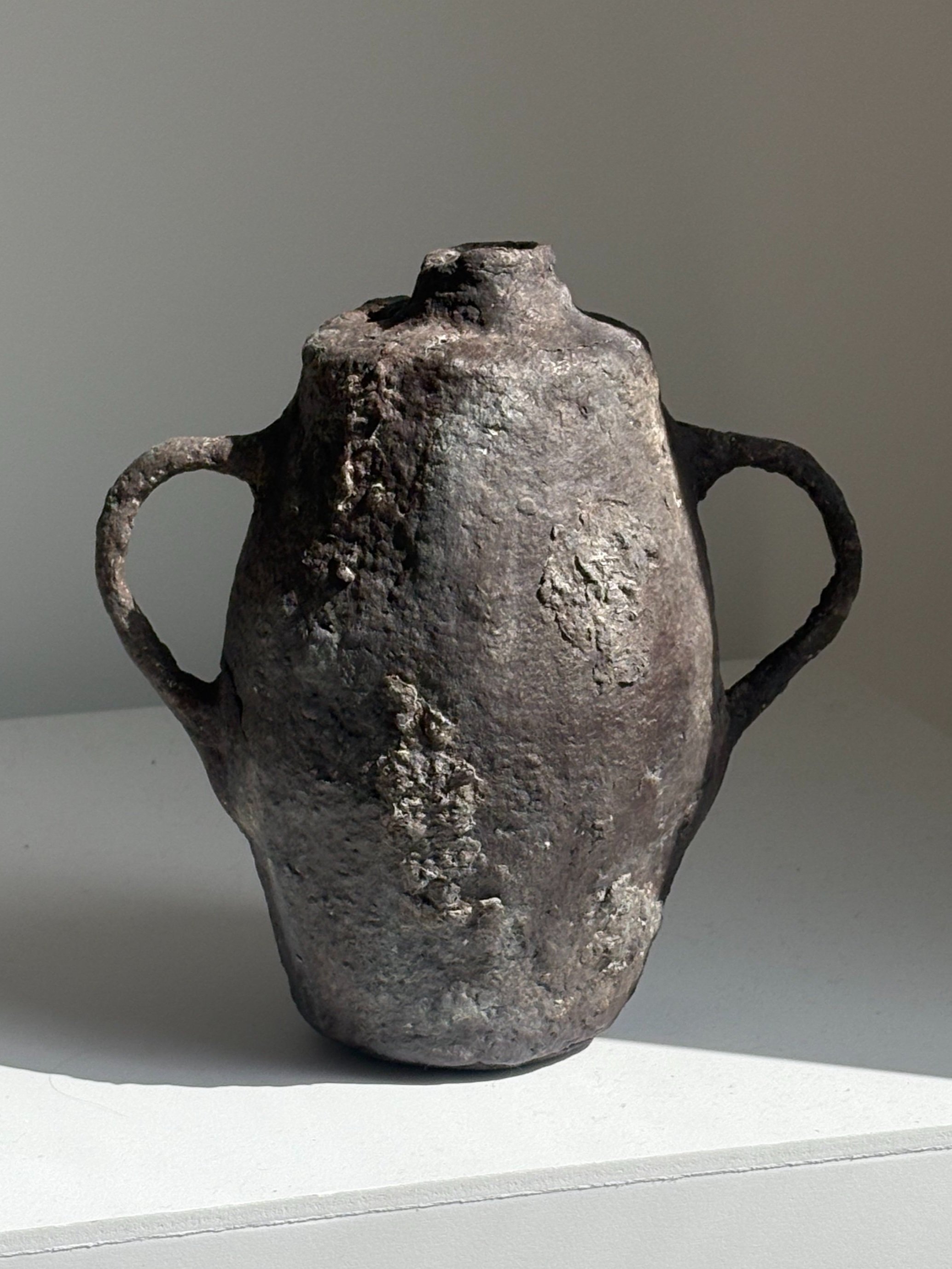Bottle vase with two handles, (Width x Depth x Height) 7in x 4.5in x 8in
