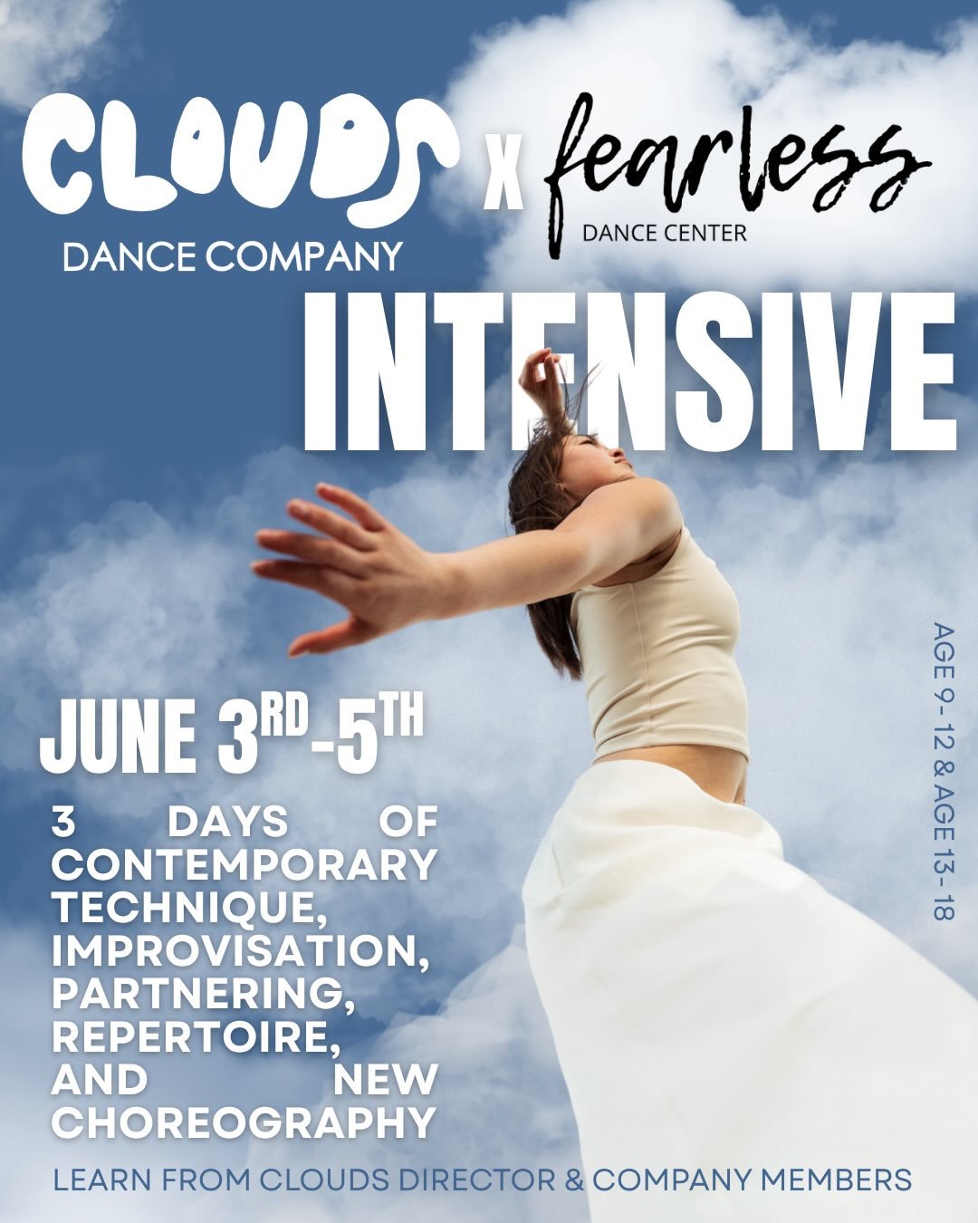 SIGN UP TODAY!! 💫🪩

JUNE 3rd-5th
we are partnering up with @fearlessdancecenter to hold our first ever youth summer intensive. 3 days of contemporary technique, partnering, learning CLOUDS rep, &amp; learning new work from director @olivia_emert &a