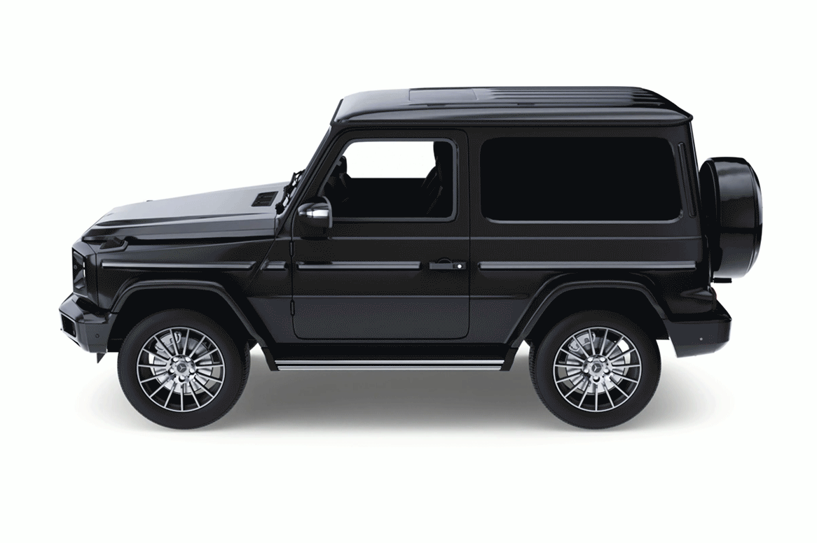 Auto negro tipo SUV de lado con fondo blanco.