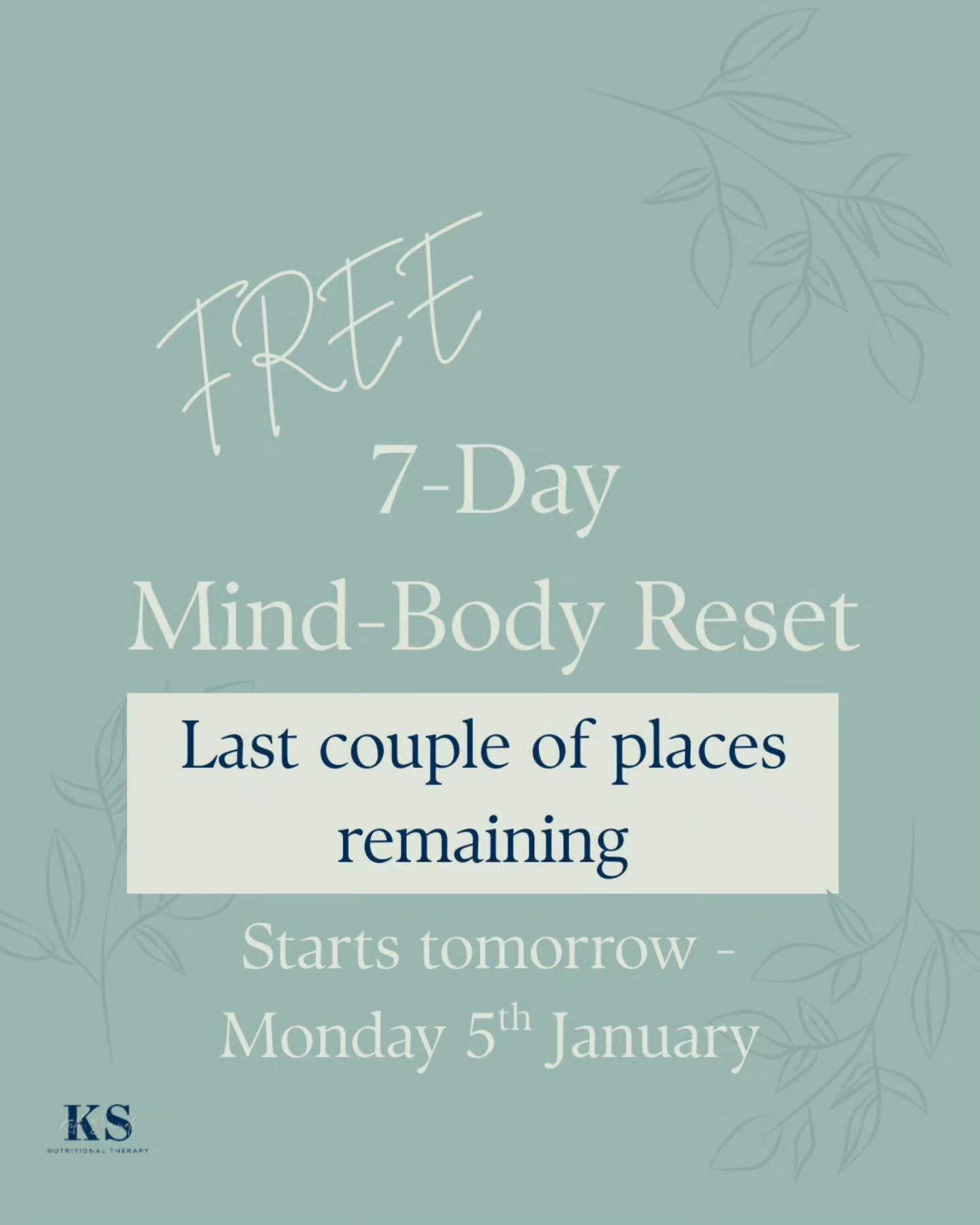LAST COUPLE OF PLACES AVAILABLE! Join me tomorrow for the launch of my 7-day Mind-Body Reset. No strict regimes, no restriction or shaming, just gentle motivation to encourage some foundational habits to support your stress, digestion, sleep and gene